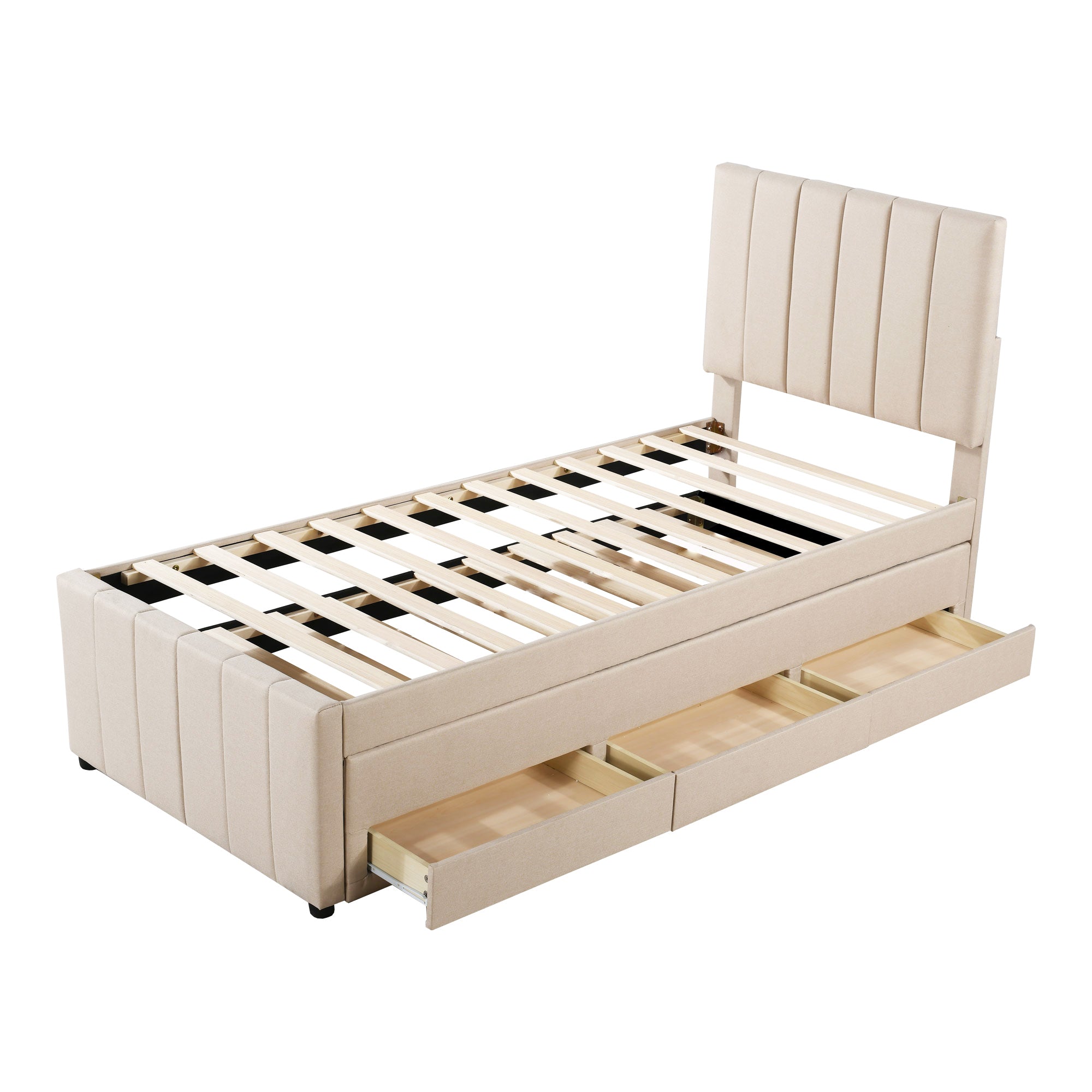 Logidon upholstered bed 90x200 beige with trundle bed and storage drawers
