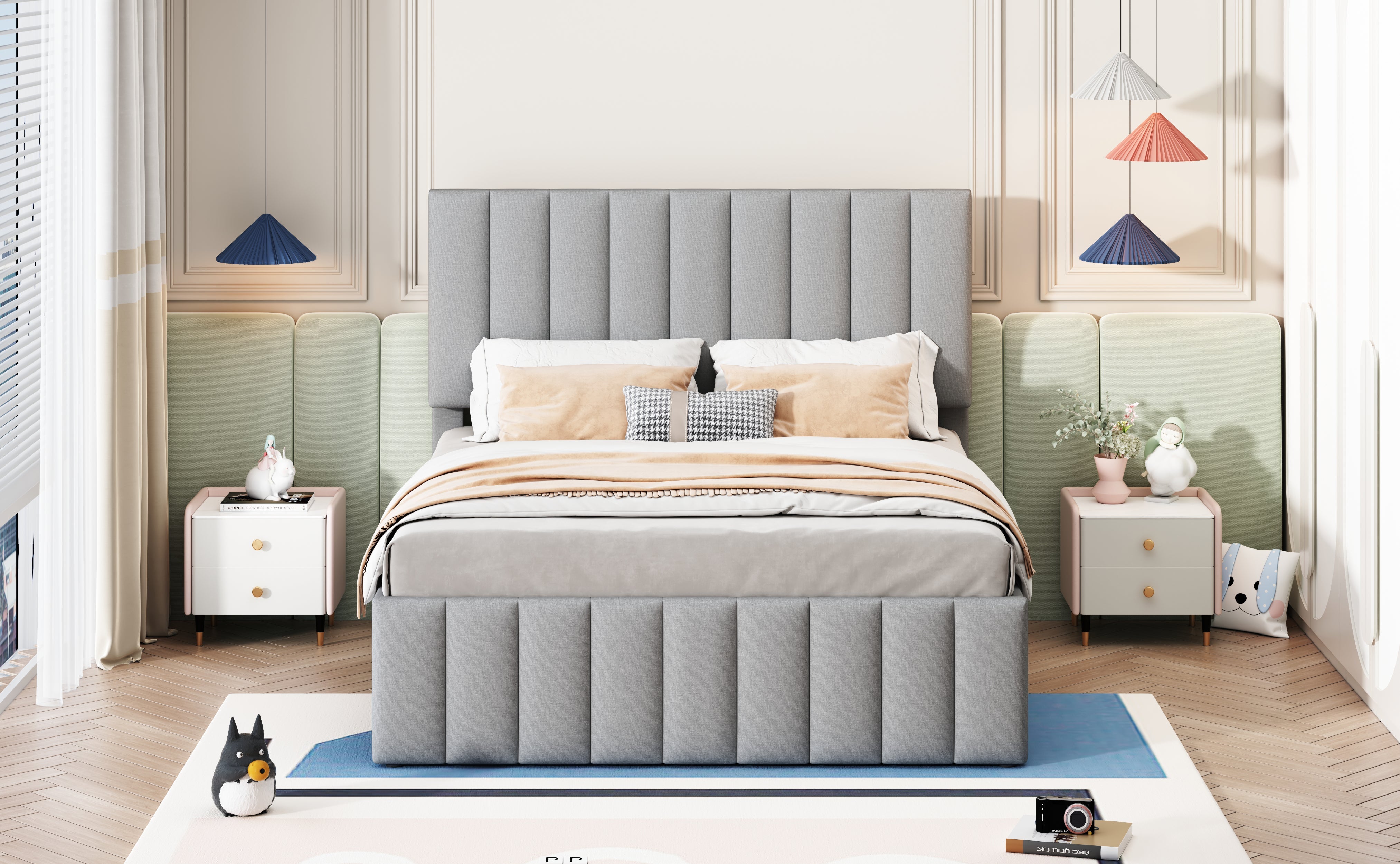 Logidon gestoffeerd bed 140 x 200 cm met uitschuifbaar bed en lades grijs