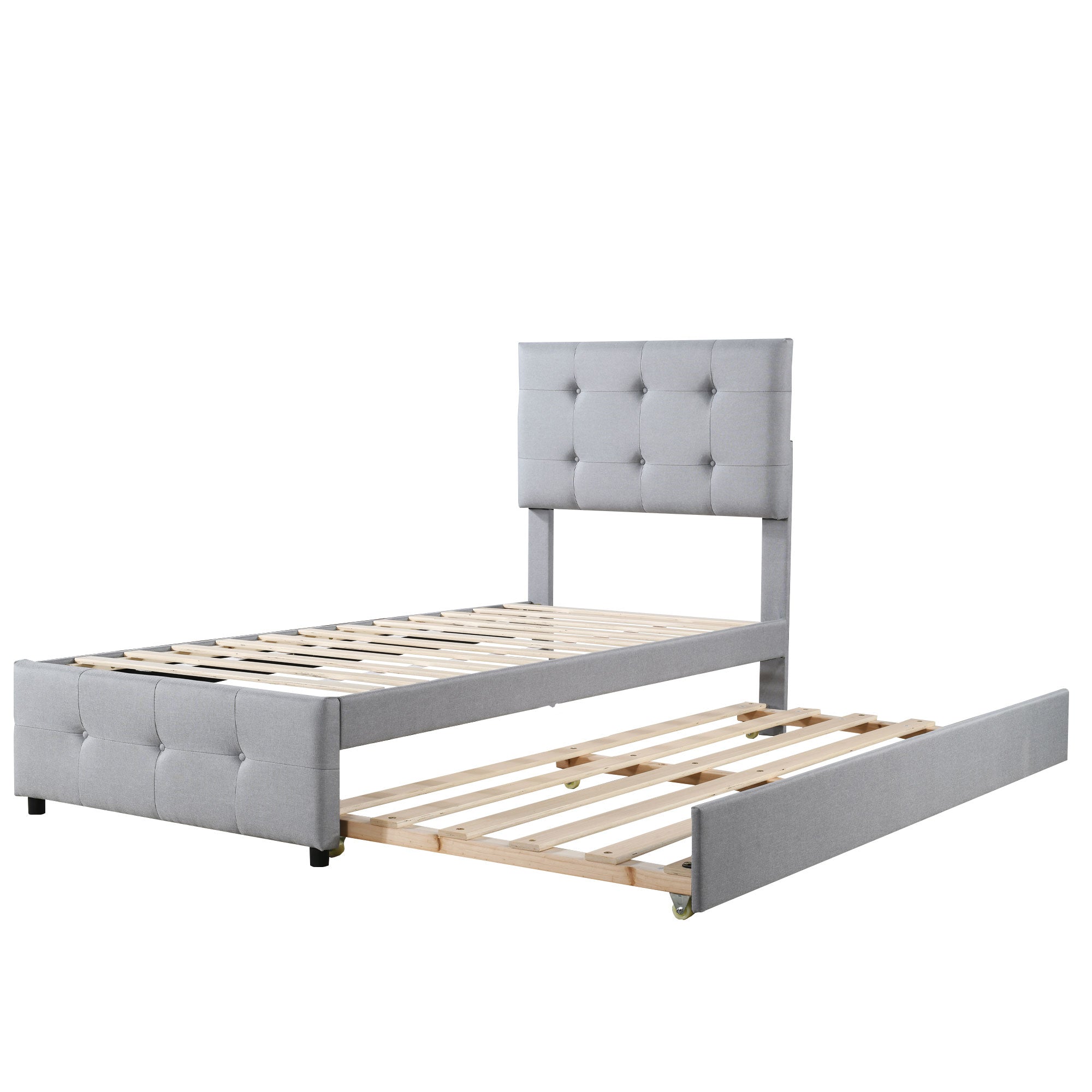 Logidon Upholstered Bed 90x200 Gray Extendable Bed Headboard Adjustable