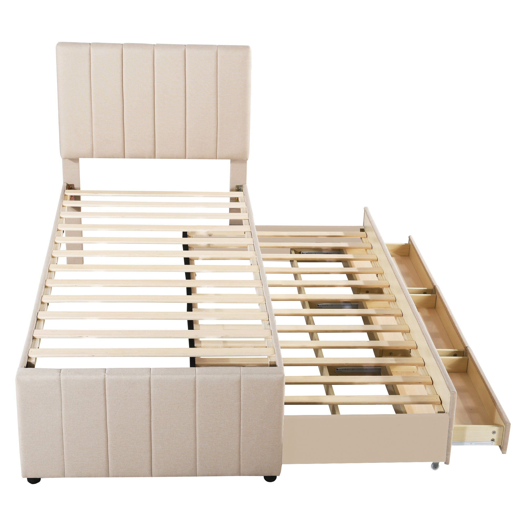 Logidon upholstered bed 90x200 beige with trundle bed and storage drawers