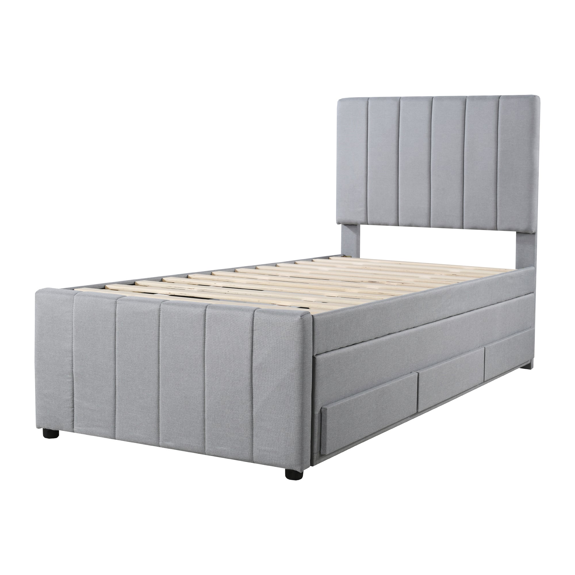 Logidon gestoffeerd bed 90x200 cm met onderschuifbed en opbergruimte grijs
