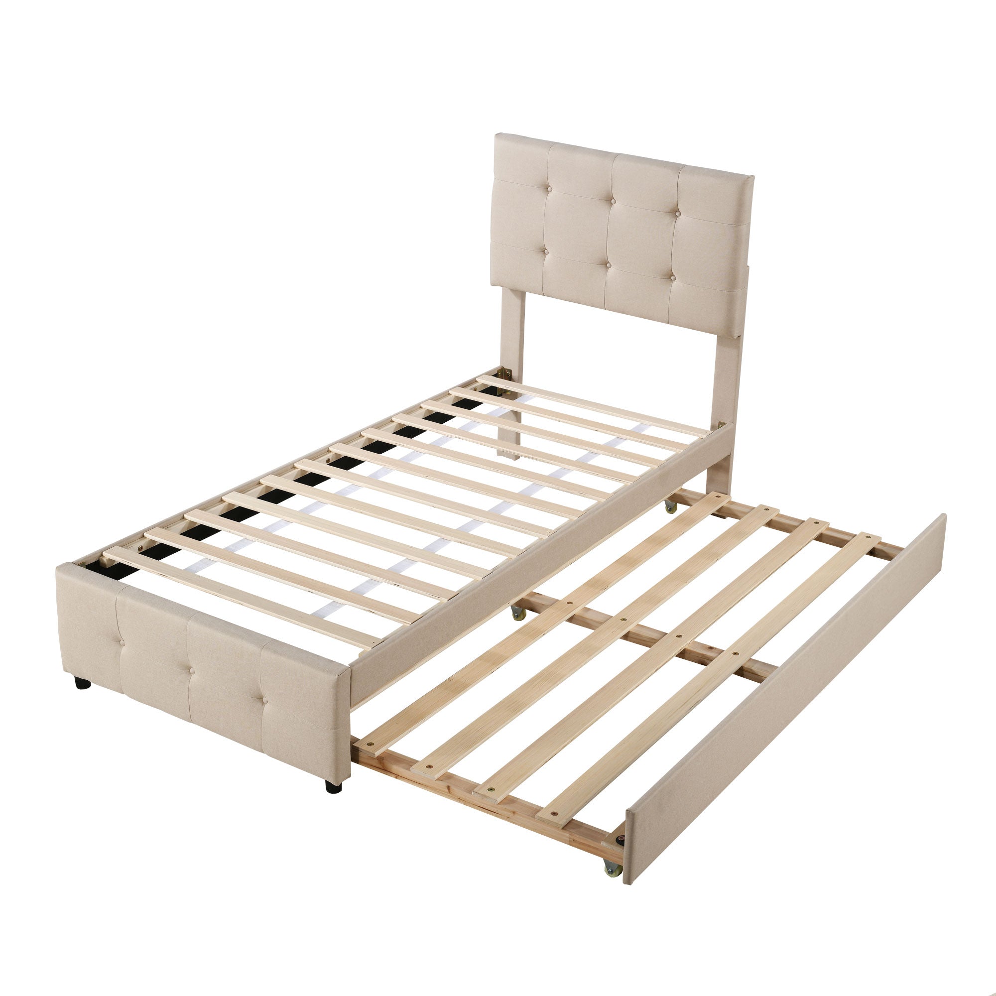 Logidon gestoffeerd bed 90x200 beige uitschuifbaar bed