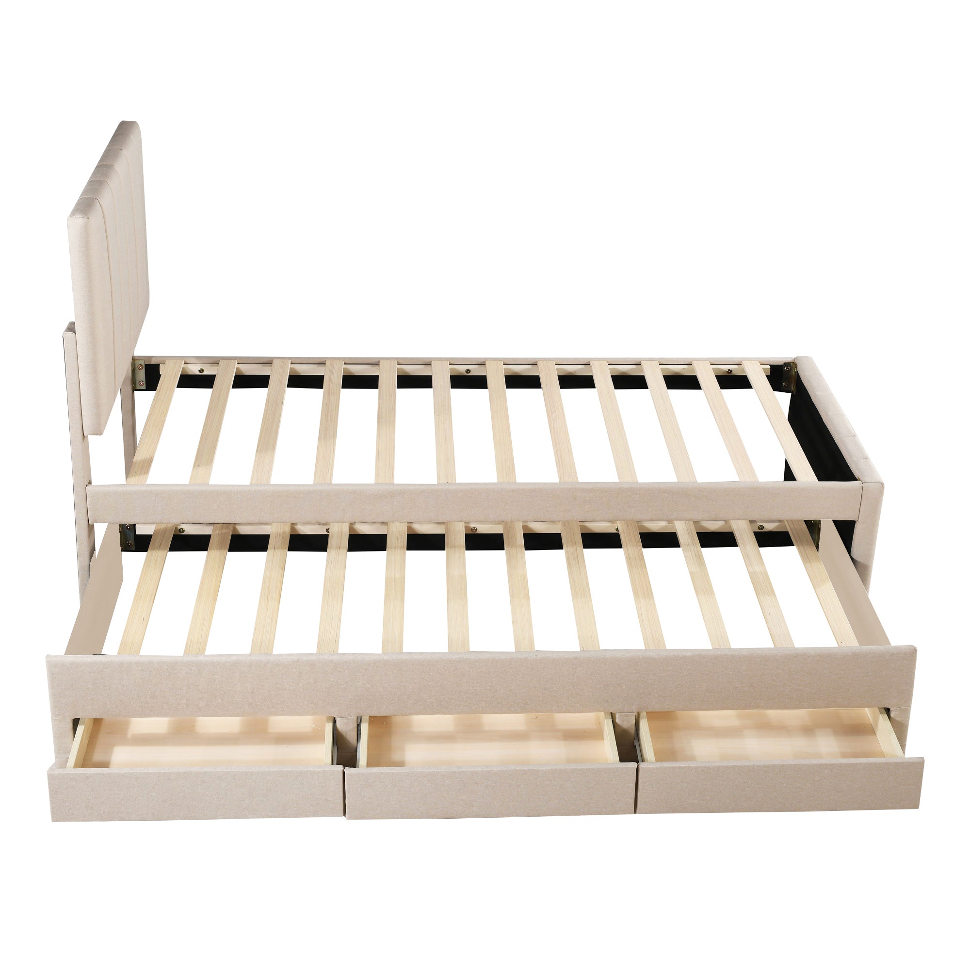 Logidon upholstered bed 90x200 beige with trundle bed and storage drawers
