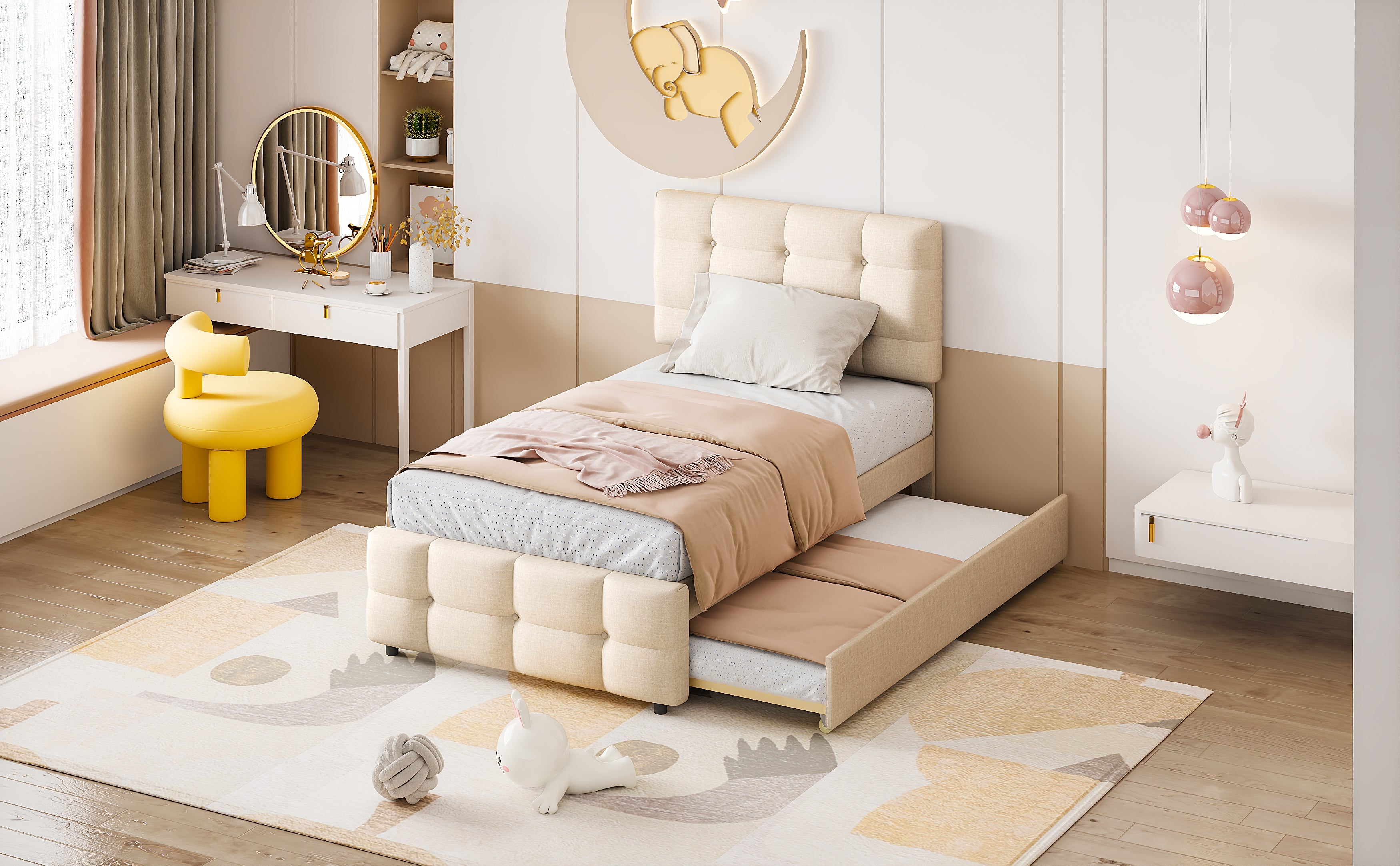 Logidon gestoffeerd bed 90x200 beige uitschuifbaar bed