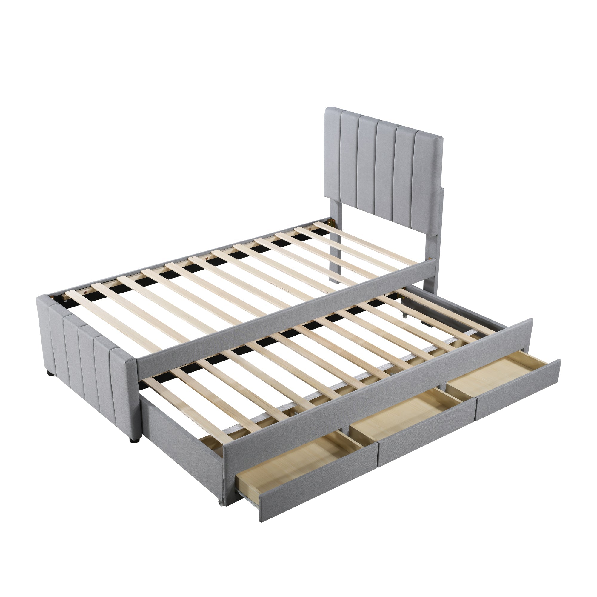 Logidon gestoffeerd bed 90x200 cm met onderschuifbed en opbergruimte grijs