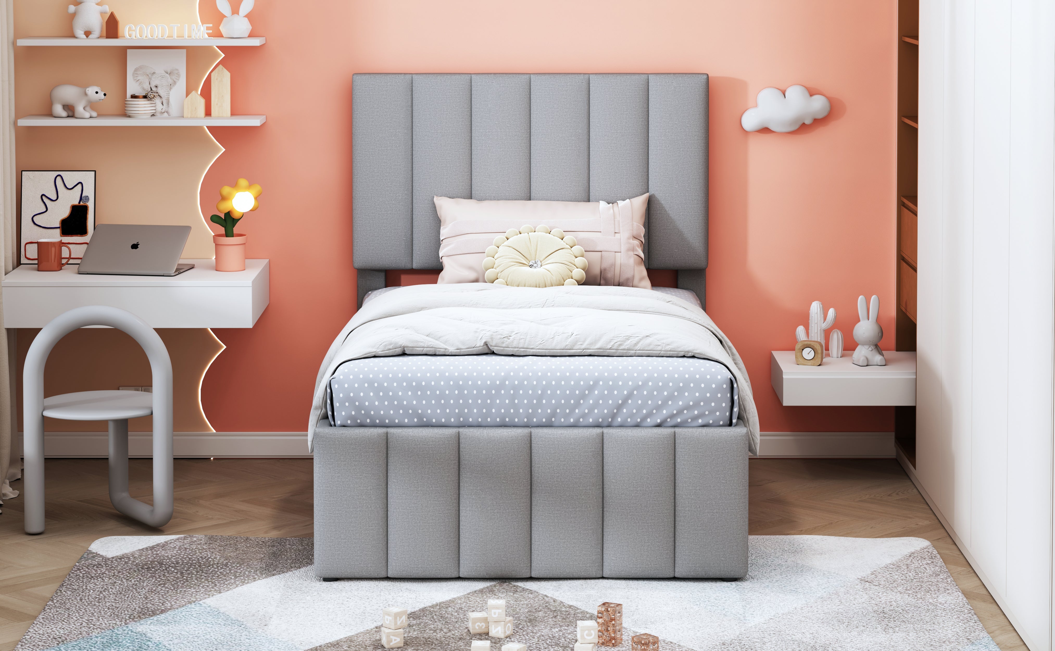 Logidon gestoffeerd bed 90x200 cm met onderschuifbed en opbergruimte grijs