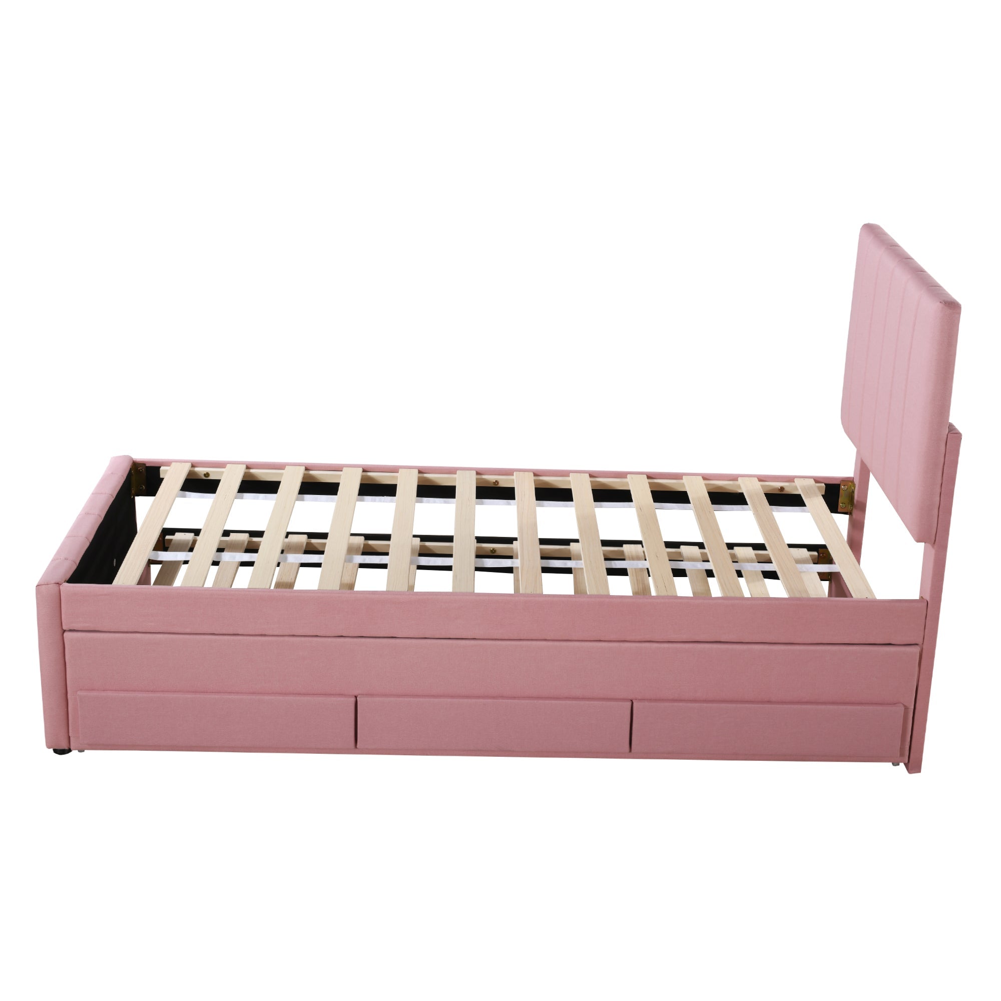 Logidon gestoffeerd bed 90x200 roze met onderschuifbed en opberglades
