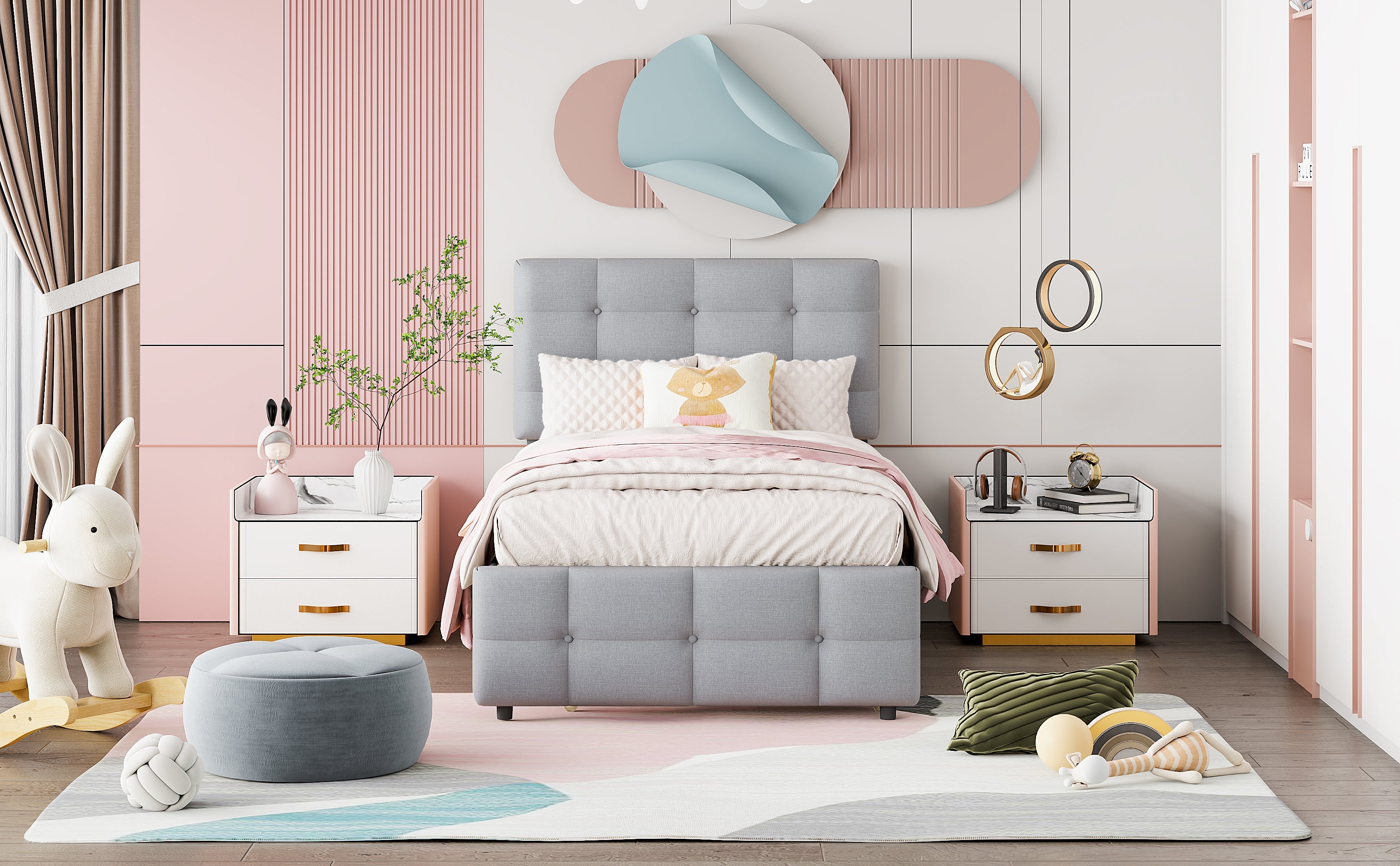 Logidon Upholstered Bed 90x200 Gray Extendable Bed Headboard Adjustable
