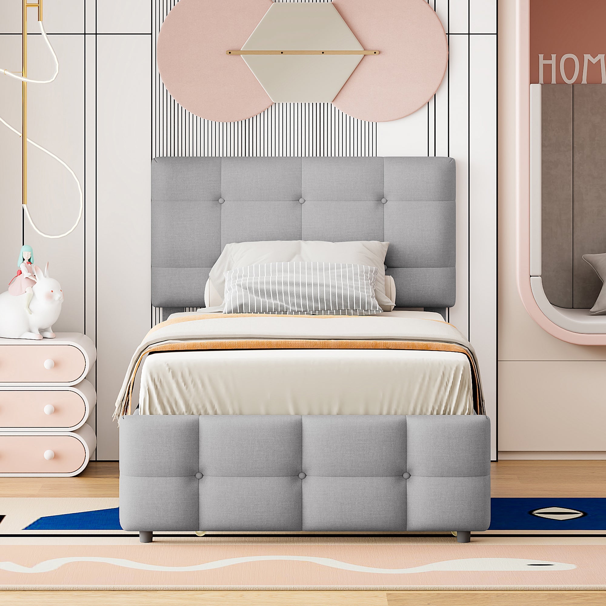 Logidon Upholstered Bed 90x200 Gray Extendable Bed Headboard Adjustable