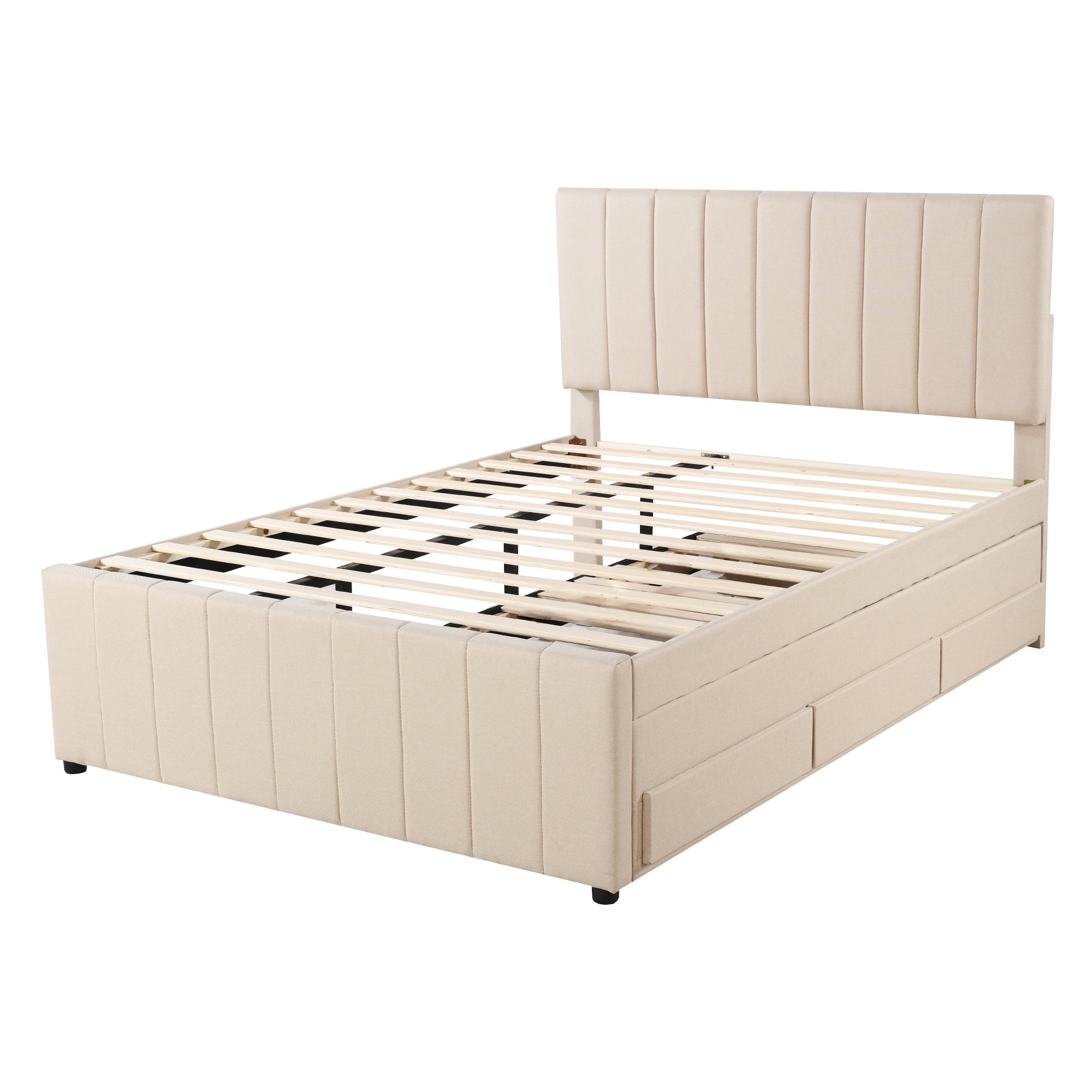 Logidon upholstered bed 140 x 200 cm beige with pull-out bed and drawers