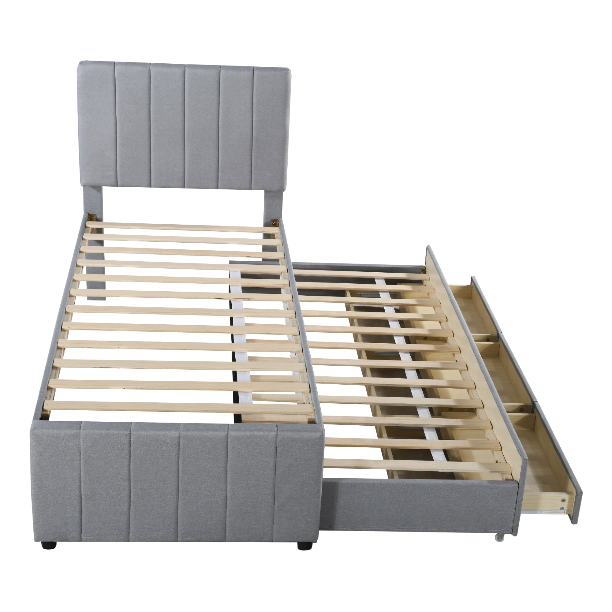 Logidon gestoffeerd bed 90x200 cm met onderschuifbed en opbergruimte grijs