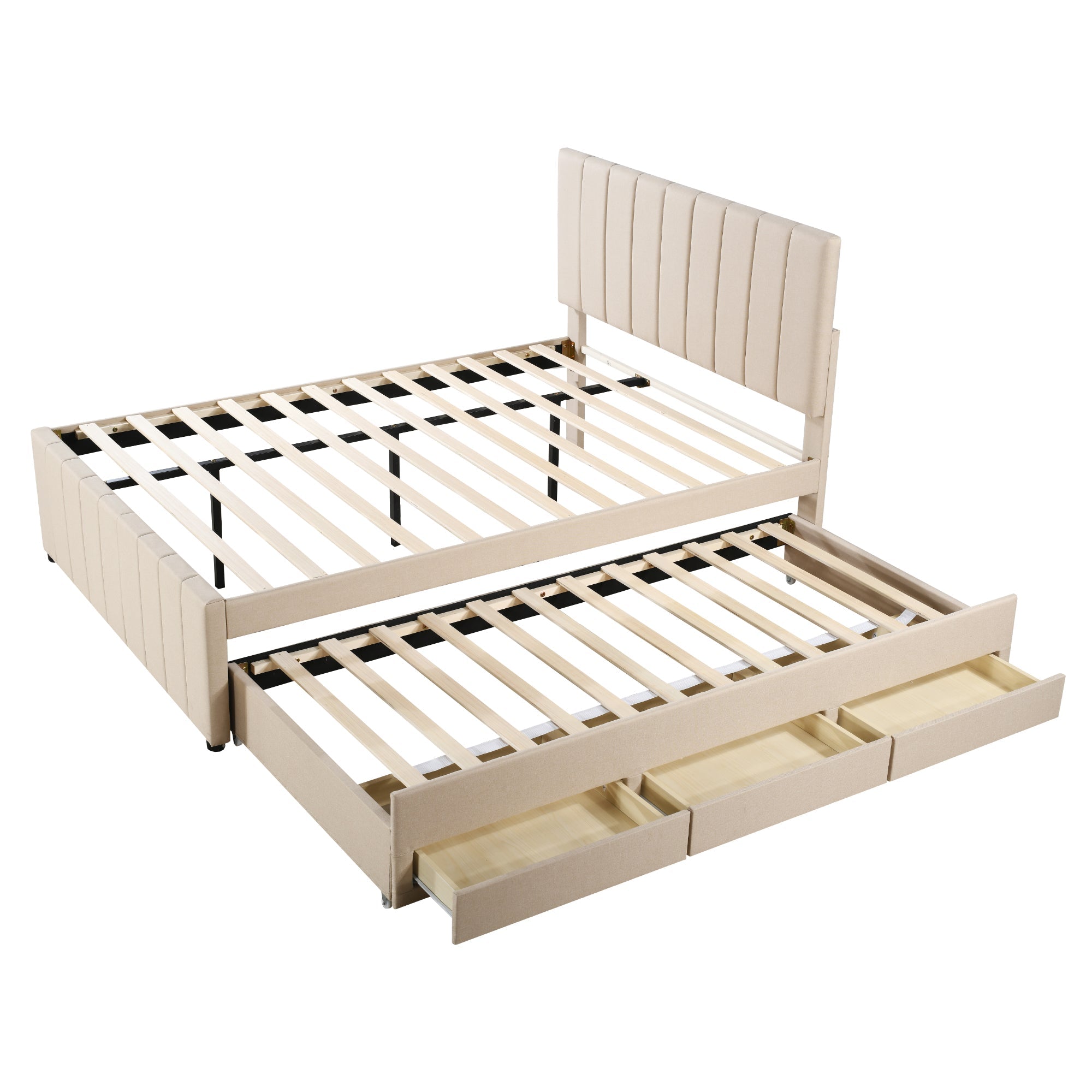 Logidon upholstered bed 140 x 200 cm beige with pull-out bed and drawers