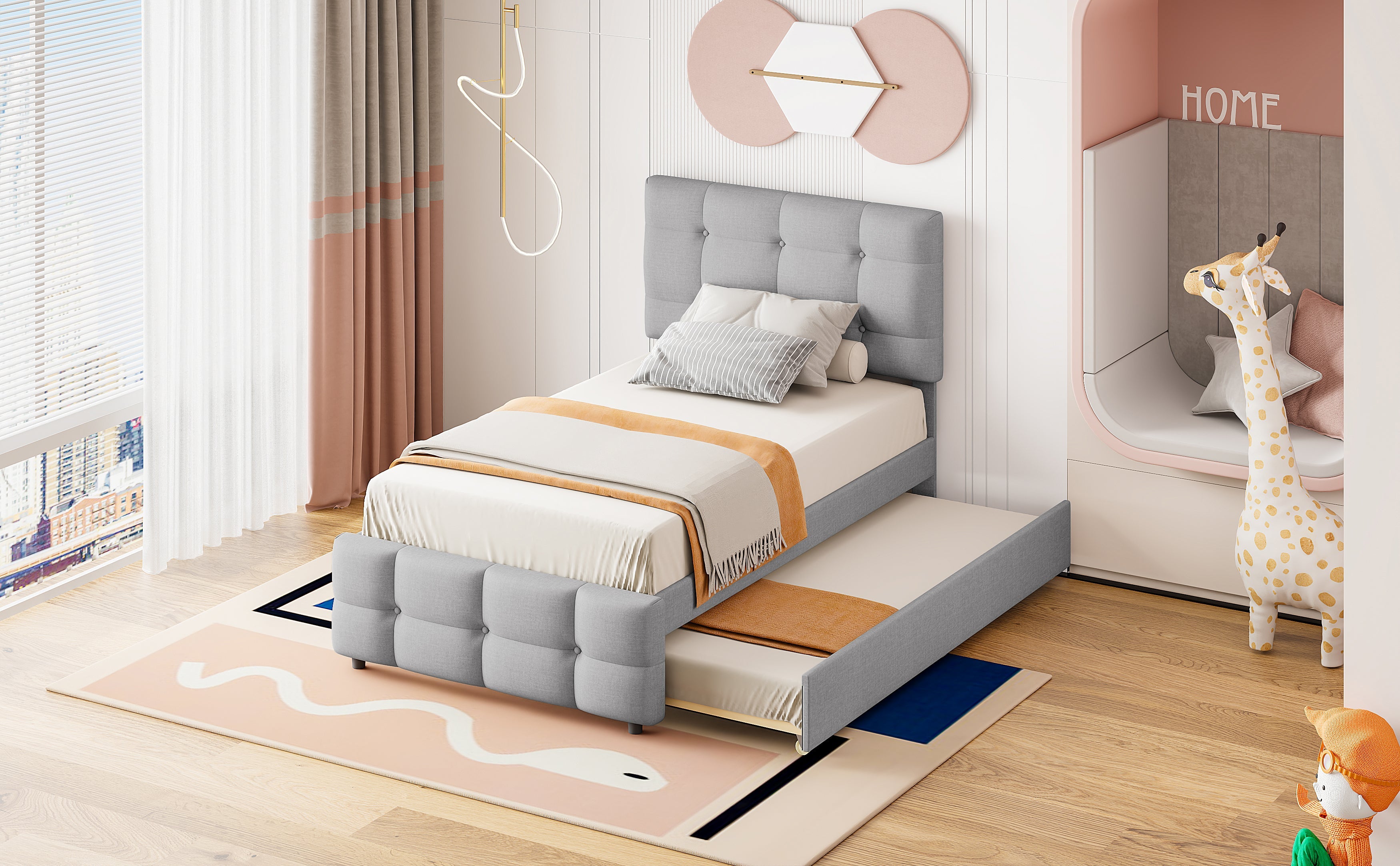 Logidon Upholstered Bed 90x200 Gray Extendable Bed Headboard Adjustable