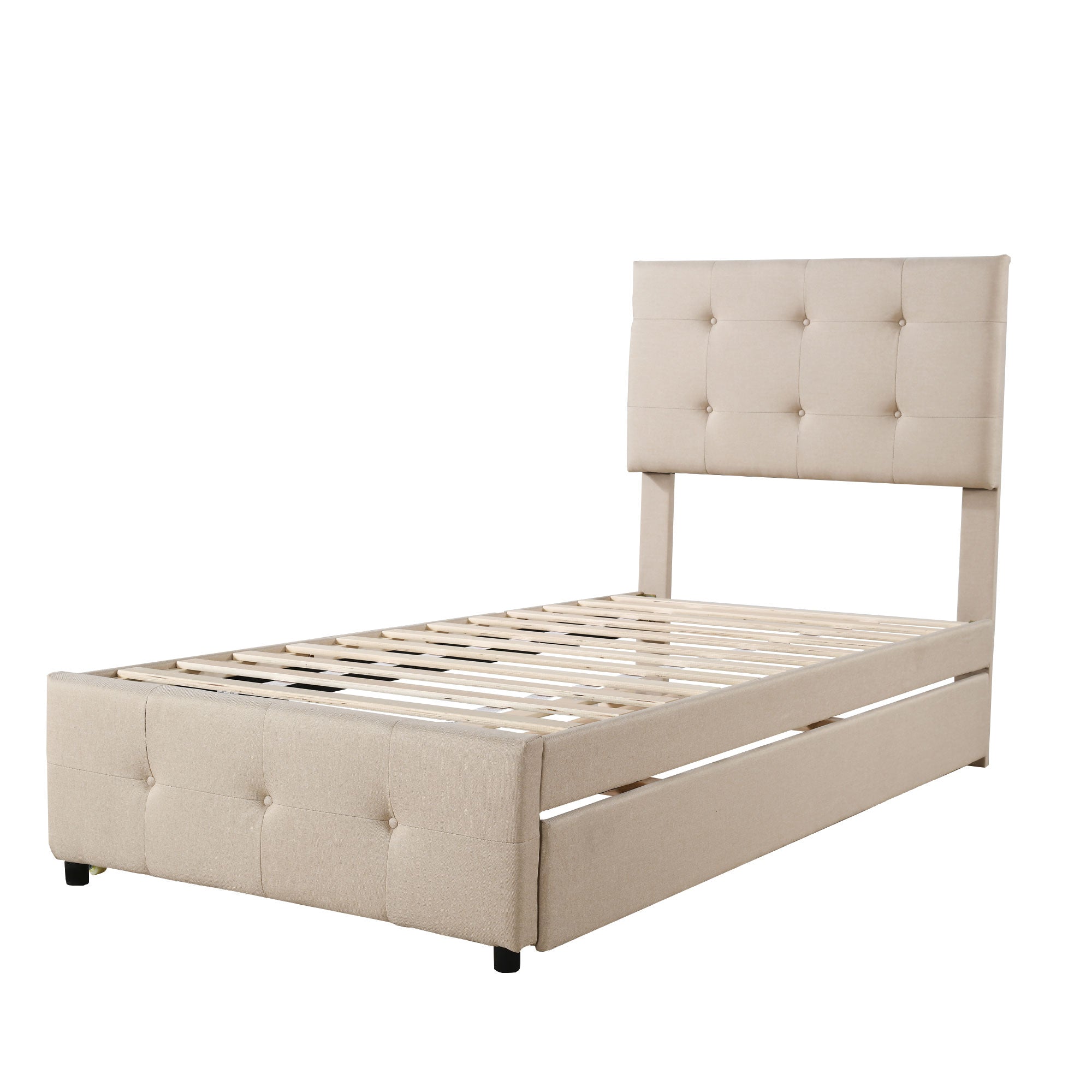 Logidon gestoffeerd bed 90x200 beige uitschuifbaar bed