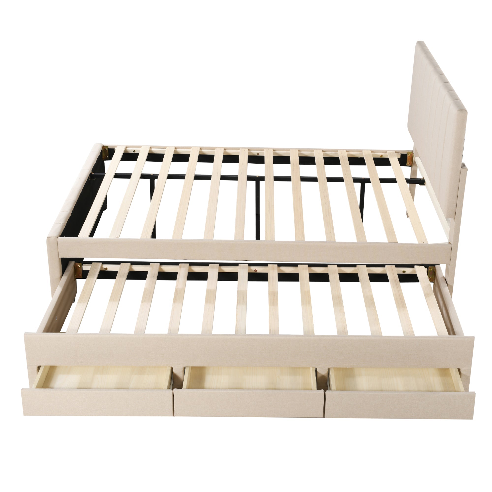 Logidon upholstered bed 140 x 200 cm beige with pull-out bed and drawers