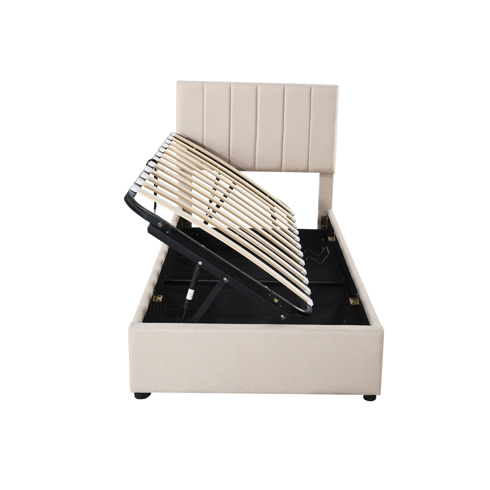 Logidon gestoffeerd bed 90x200 cm met hydraulische opbergruimte beige