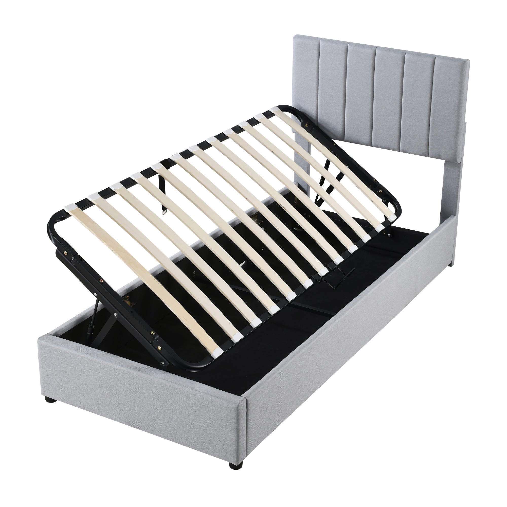 Logidon kinderbed gestoffeerd bed 90x200 cm grijs hydraulische opbergruimte