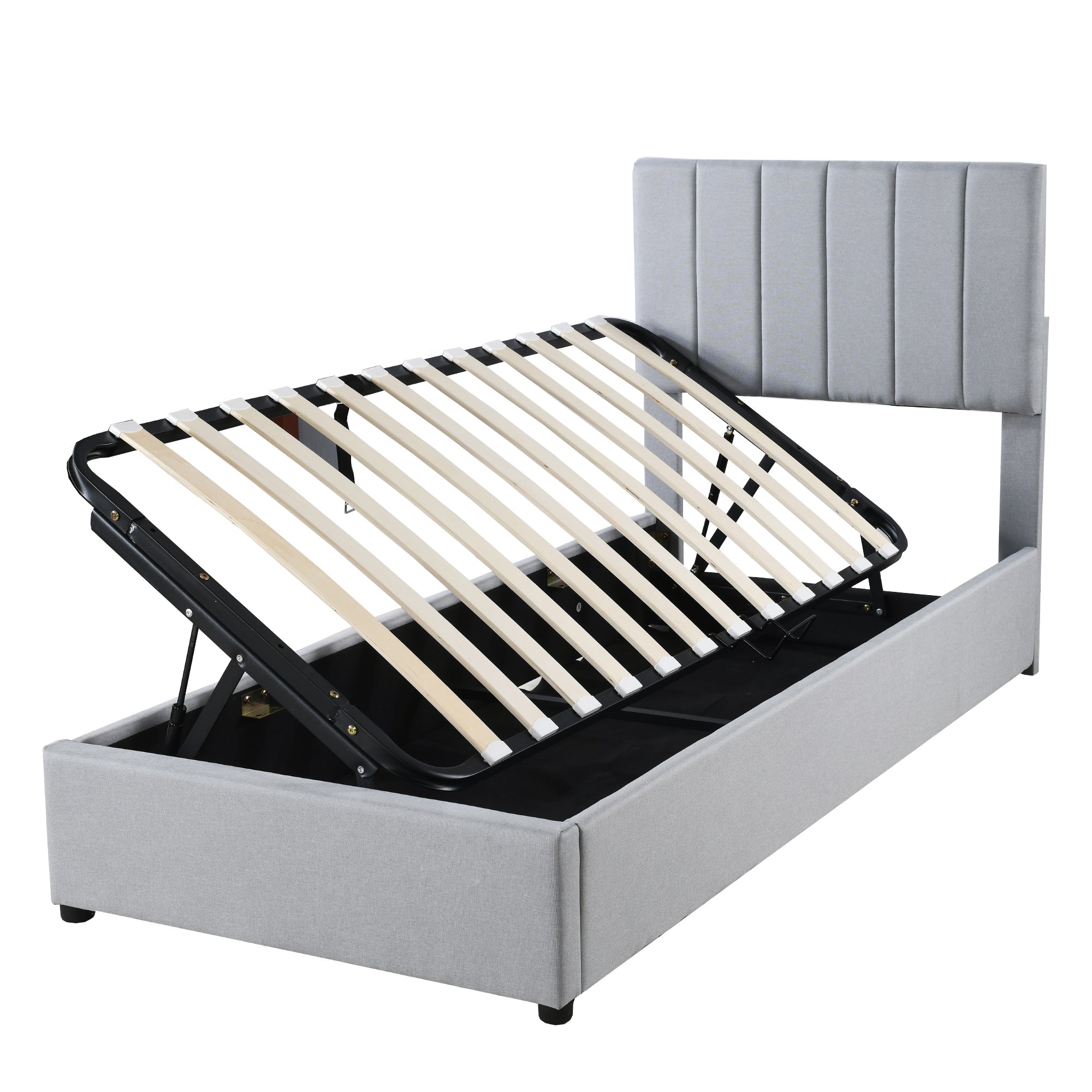 Logidon kinderbed gestoffeerd bed 90x200 cm grijs hydraulische opbergruimte