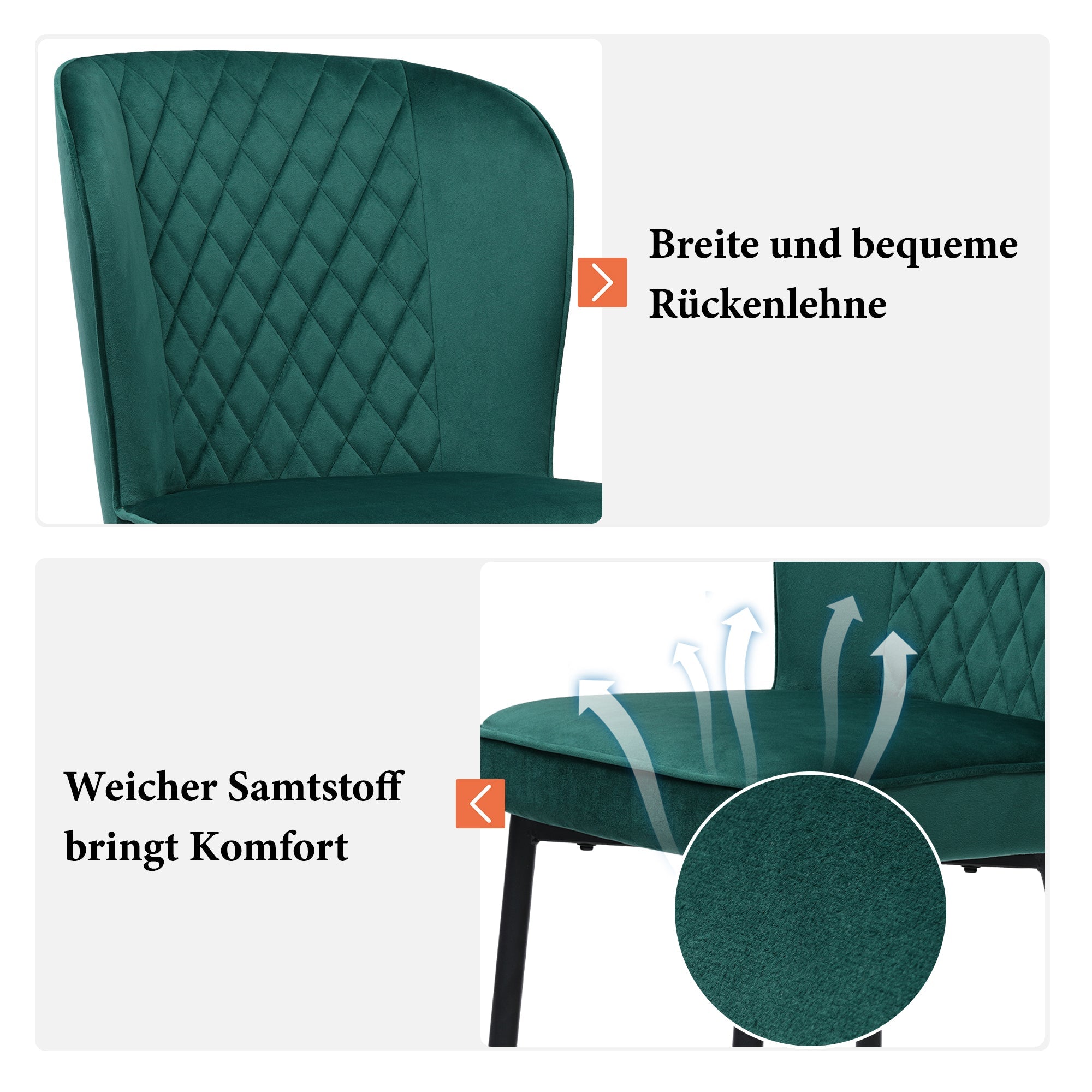 Logidon eetgroepset 5 stuks donkergroene fluwelen stoelen witte MDF tafel