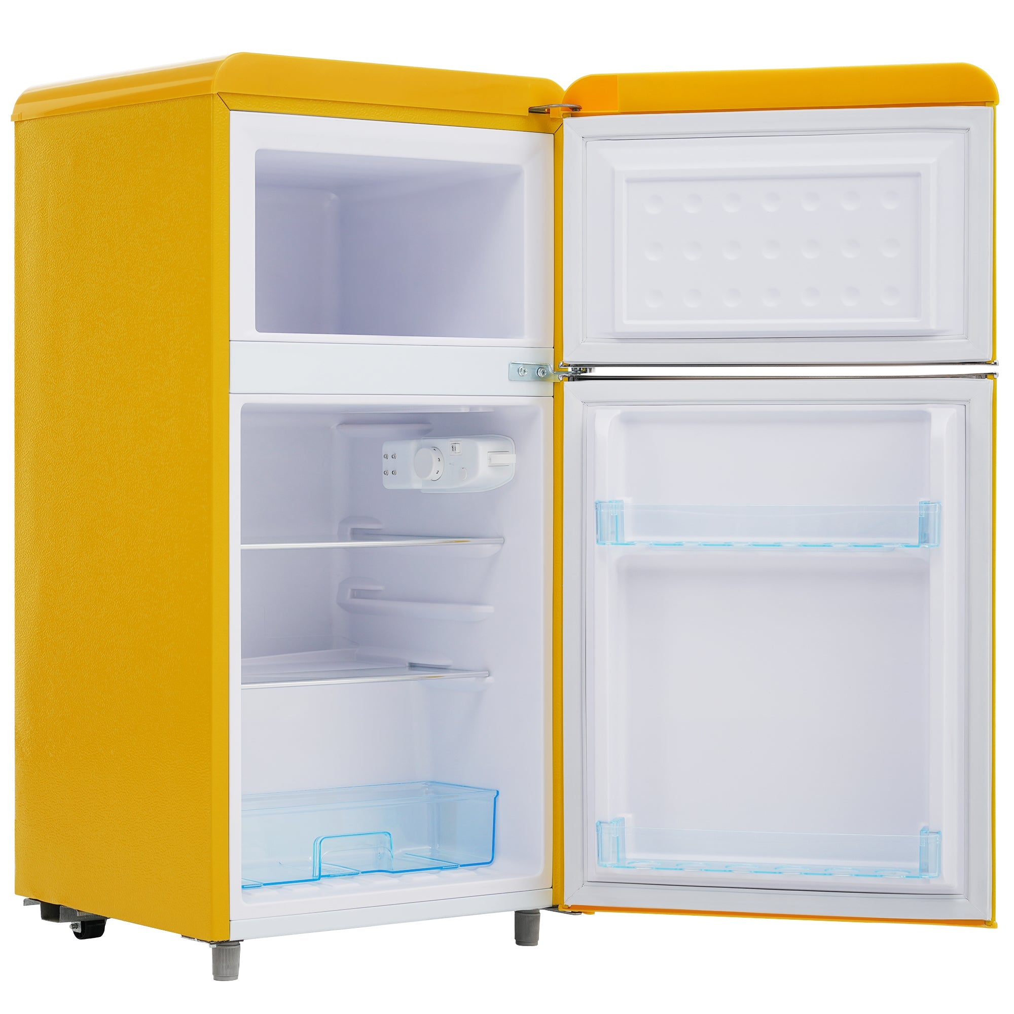 Logidon Retro Koelkast Geel 72 L dubbele deur, LED-licht, 120 kWh/jaar