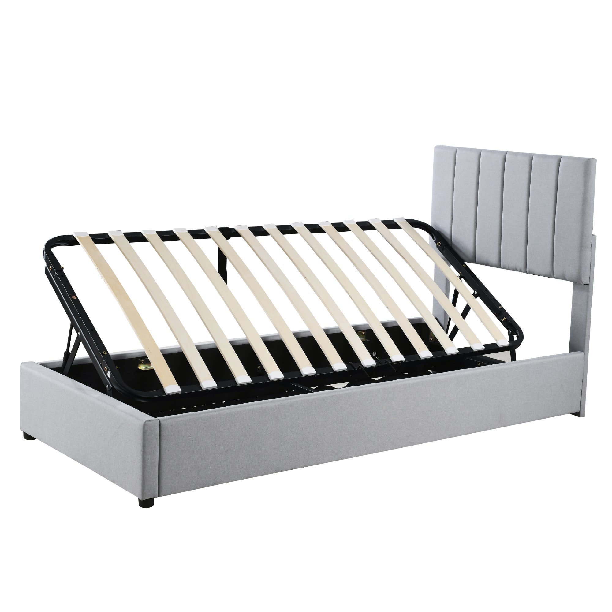 Logidon kinderbed gestoffeerd bed 90x200 cm grijs hydraulische opbergruimte