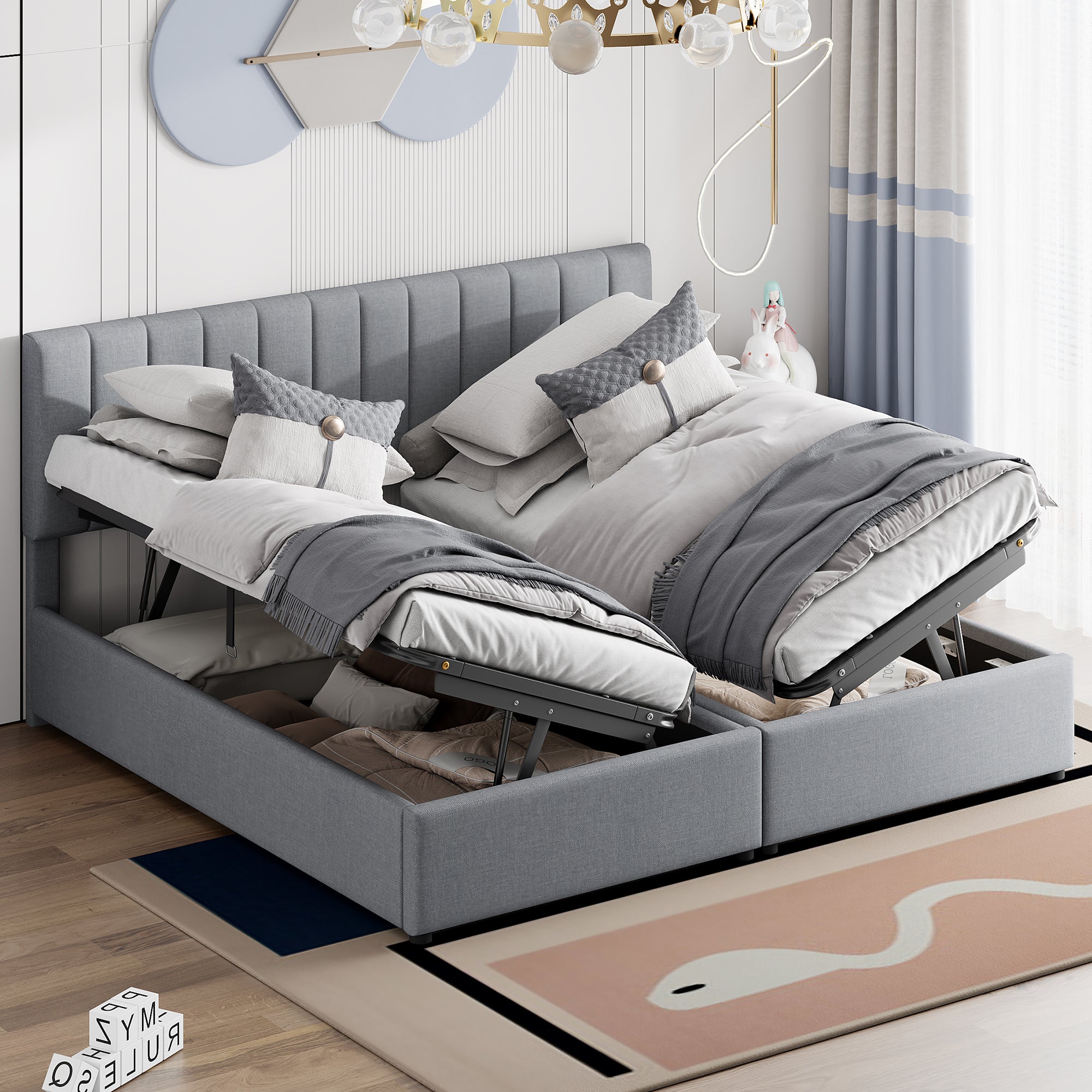 Logidon gestoffeerd bed 180x200 cm grijs linnen hydraulische opbergruimte