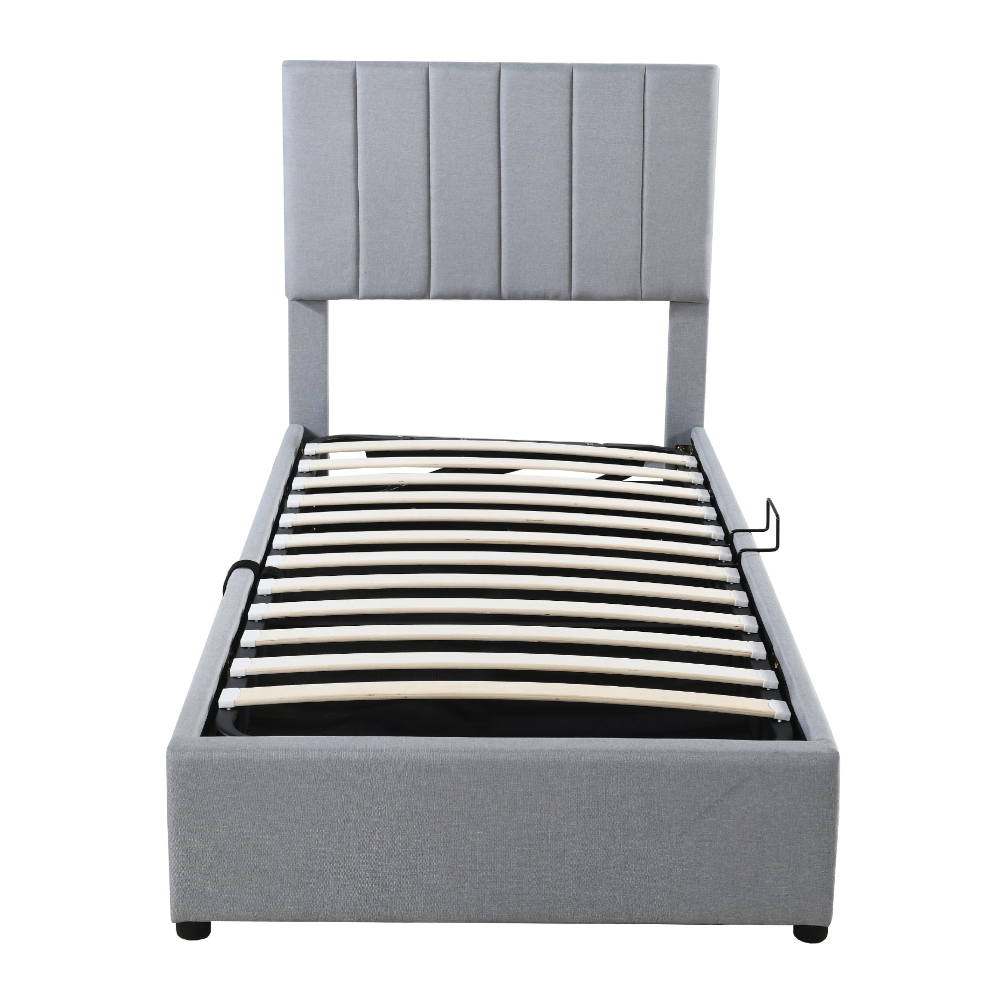 Logidon kinderbed gestoffeerd bed 90x200 cm grijs hydraulische opbergruimte