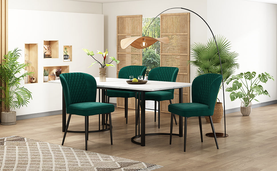 Logidon eettafelset 5 stuks donkergroene fluwelen stoelen tafel 140x80 cm