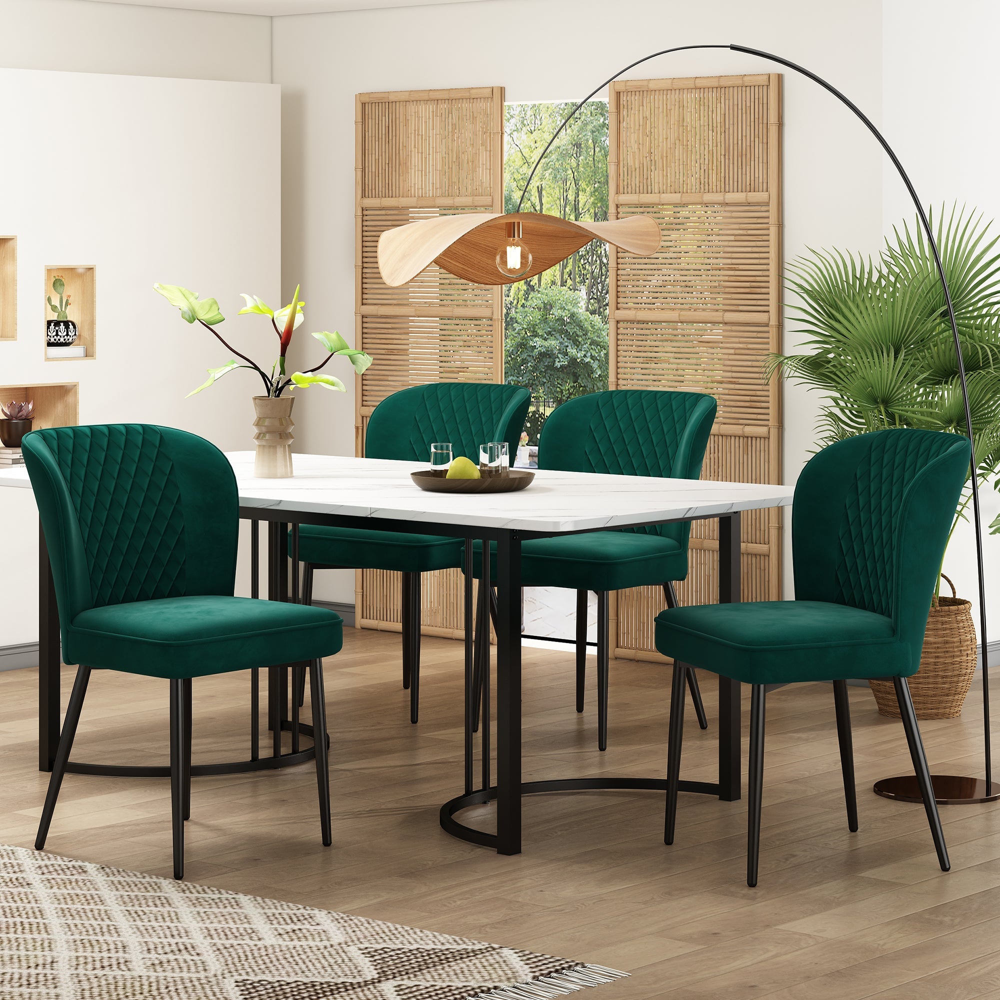 Logidon eettafelset 5 stuks donkergroene fluwelen stoelen tafel 140x80 cm