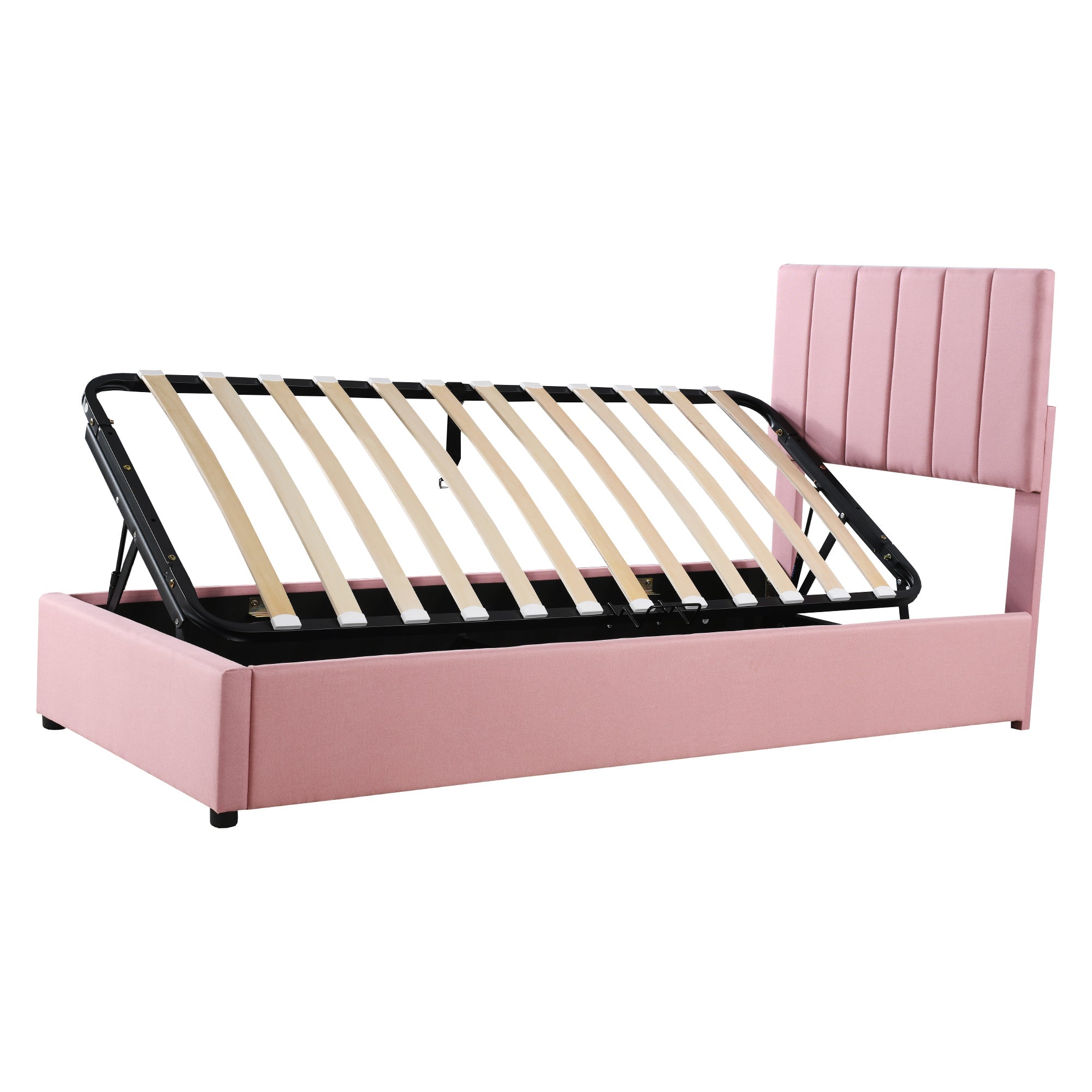 Logidon kinderbed gestoffeerd bed 90x200 roze met opbergruimte