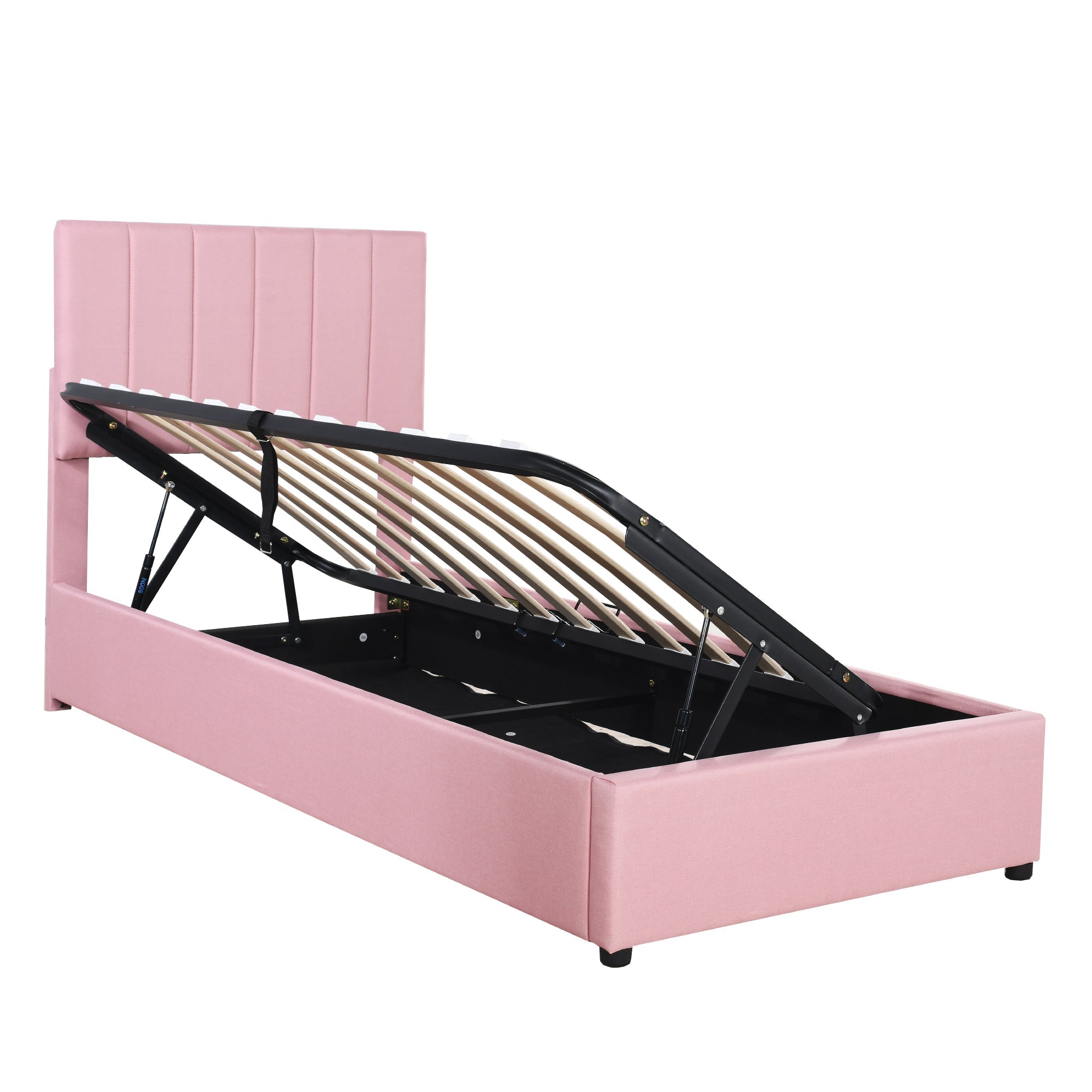 Logidon kinderbed gestoffeerd bed 90x200 roze met opbergruimte