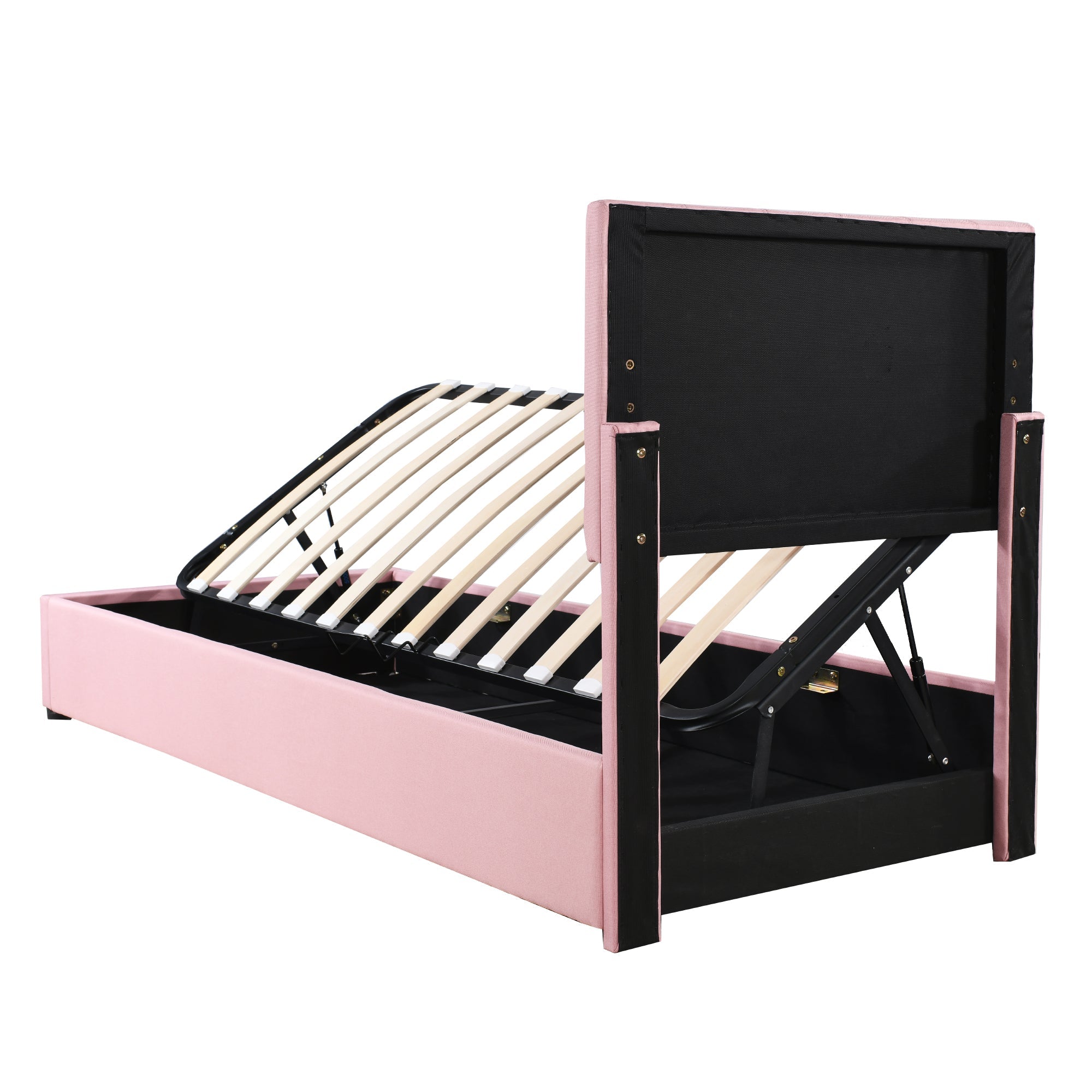 Logidon kinderbed gestoffeerd bed 90x200 roze met opbergruimte
