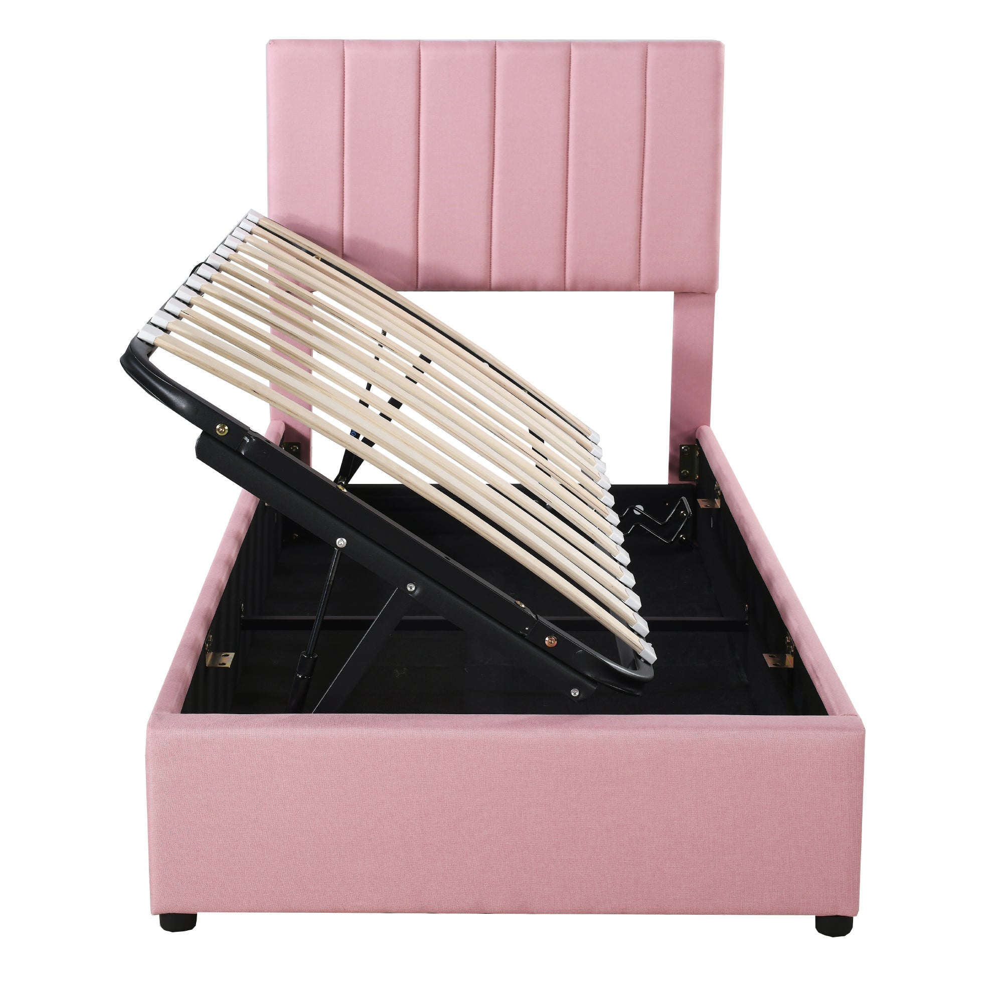 Logidon kinderbed gestoffeerd bed 90x200 roze met opbergruimte