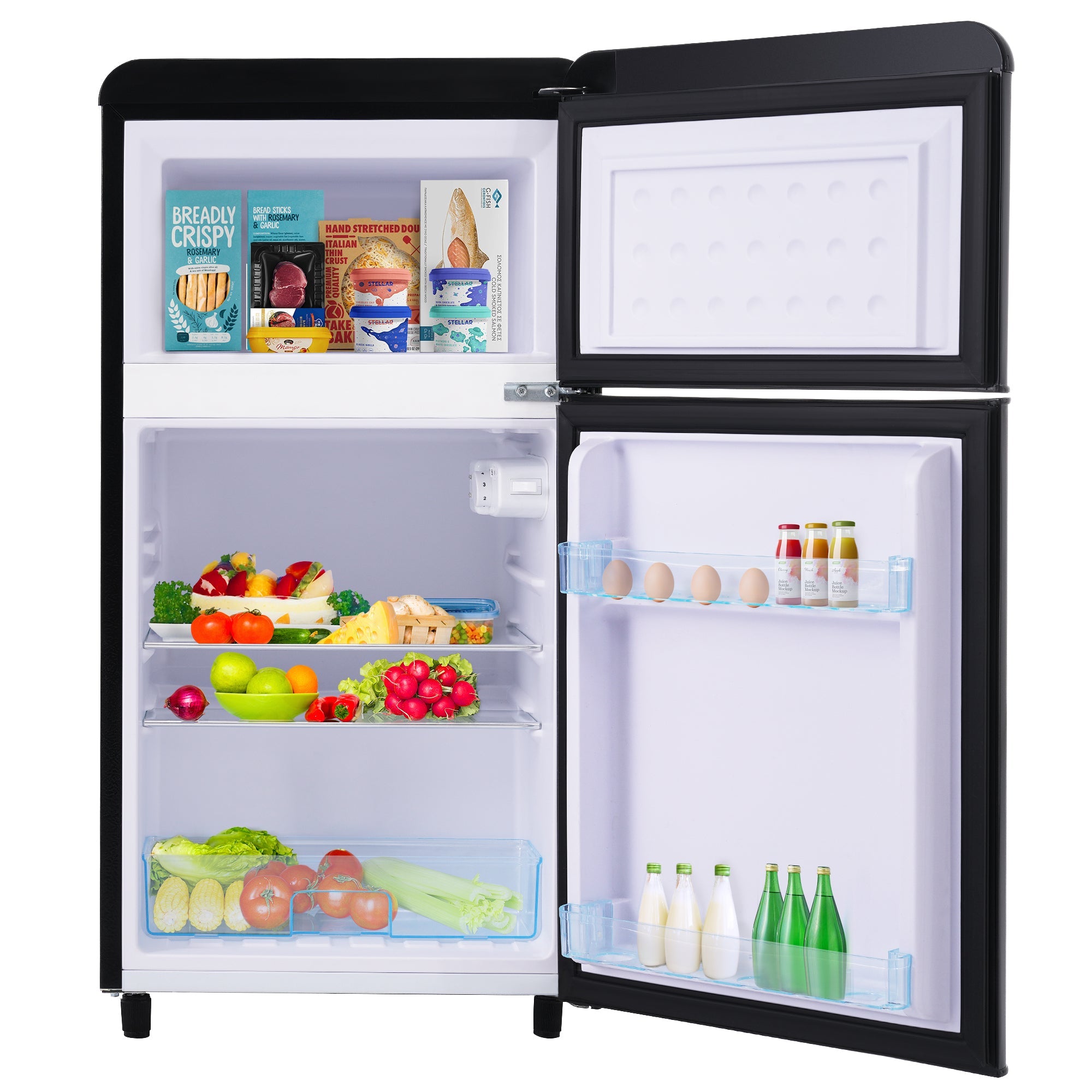 Logidon Retro tweedeurskoelkast 72 L met 21 L vriesvak zwart