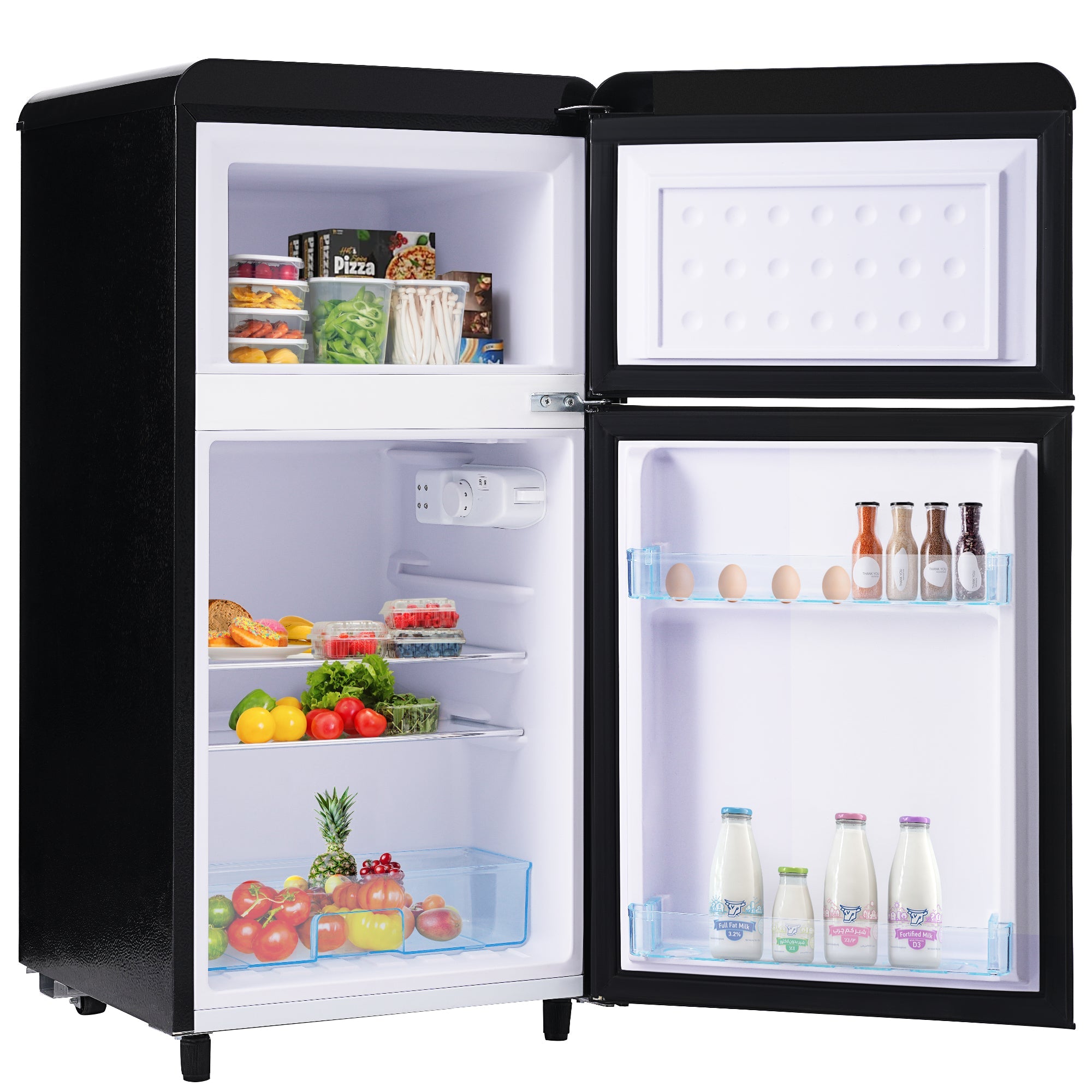 Logidon Retro tweedeurskoelkast 72 L met 21 L vriesvak zwart