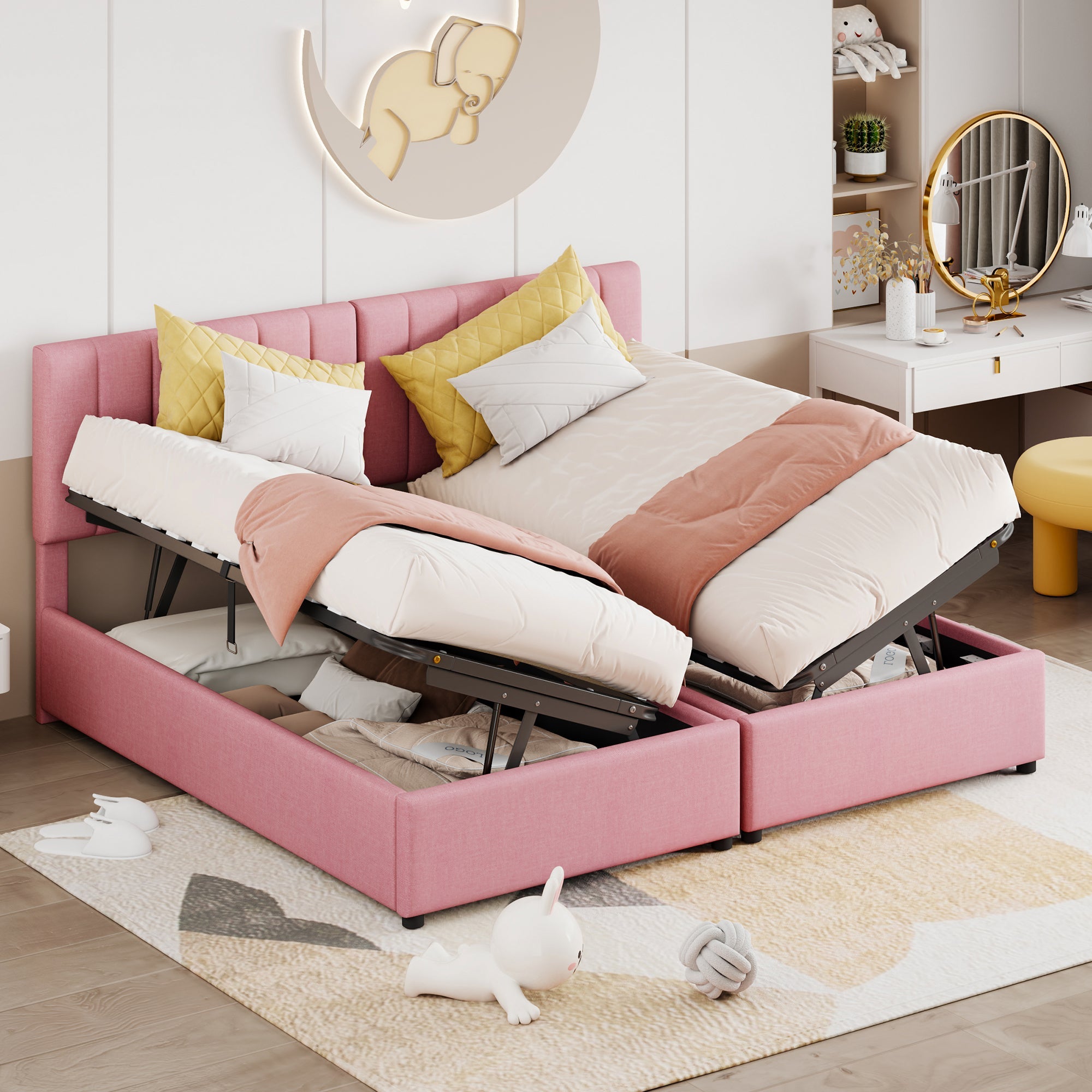 Logidon Upholstered Bed 180x200 cm With Hydraulic Storage Space Pink