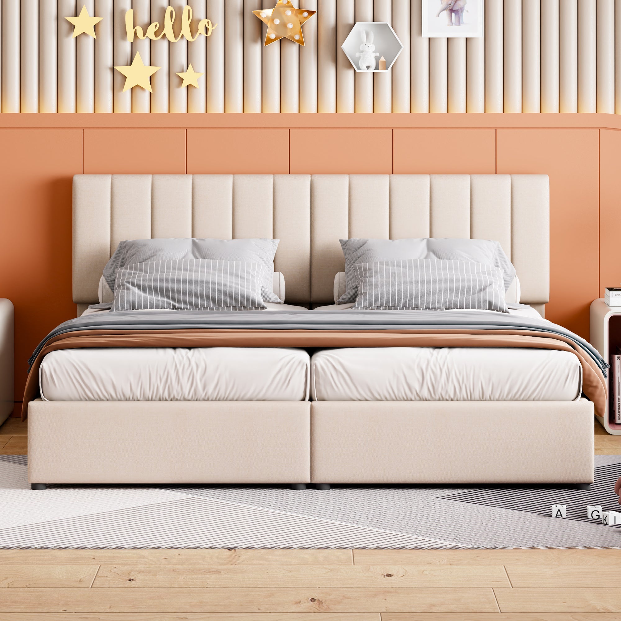 Logidon gestoffeerd bed 180x200 beige met hydraulische opbergruimte