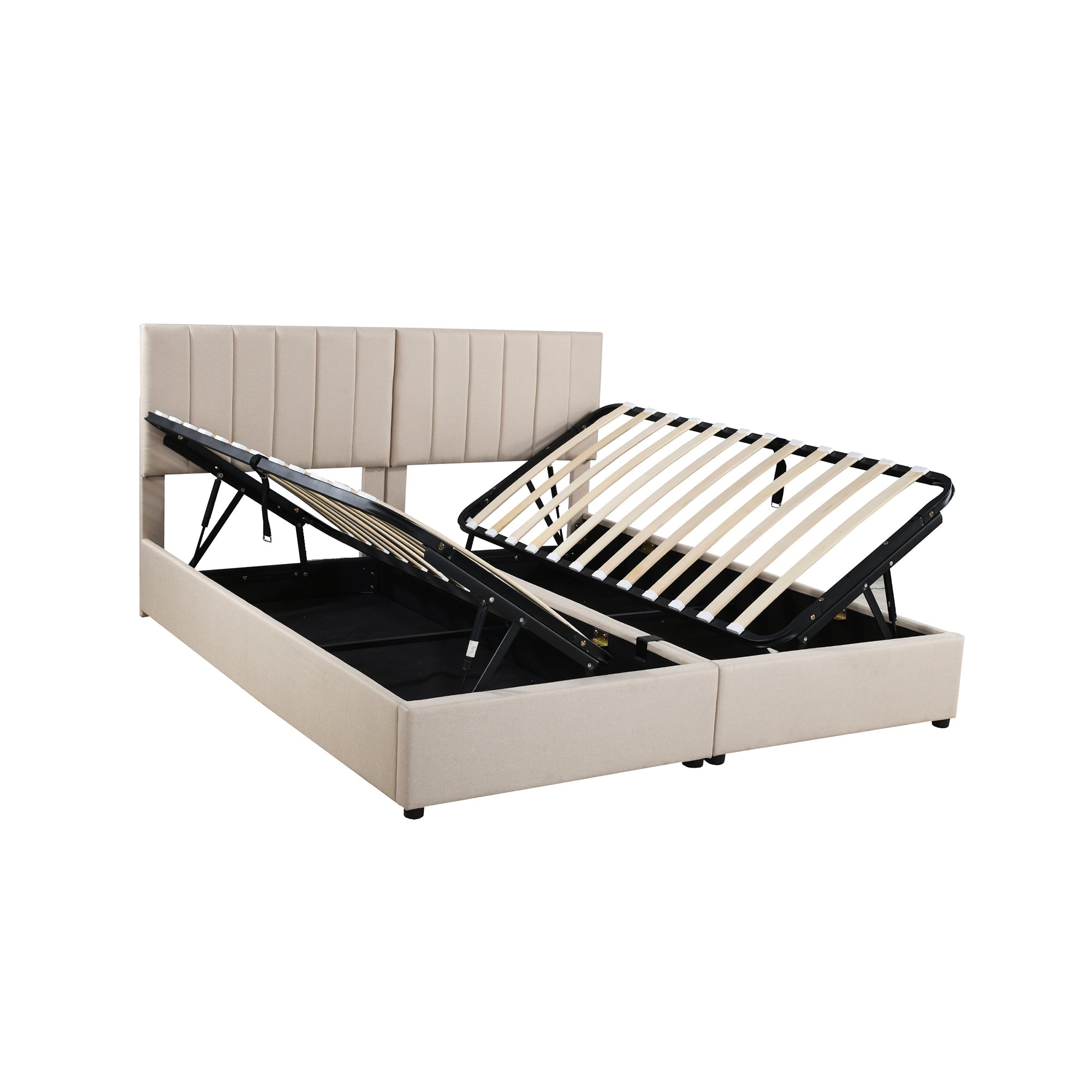 Logidon gestoffeerd bed 180x200 beige met hydraulische opbergruimte