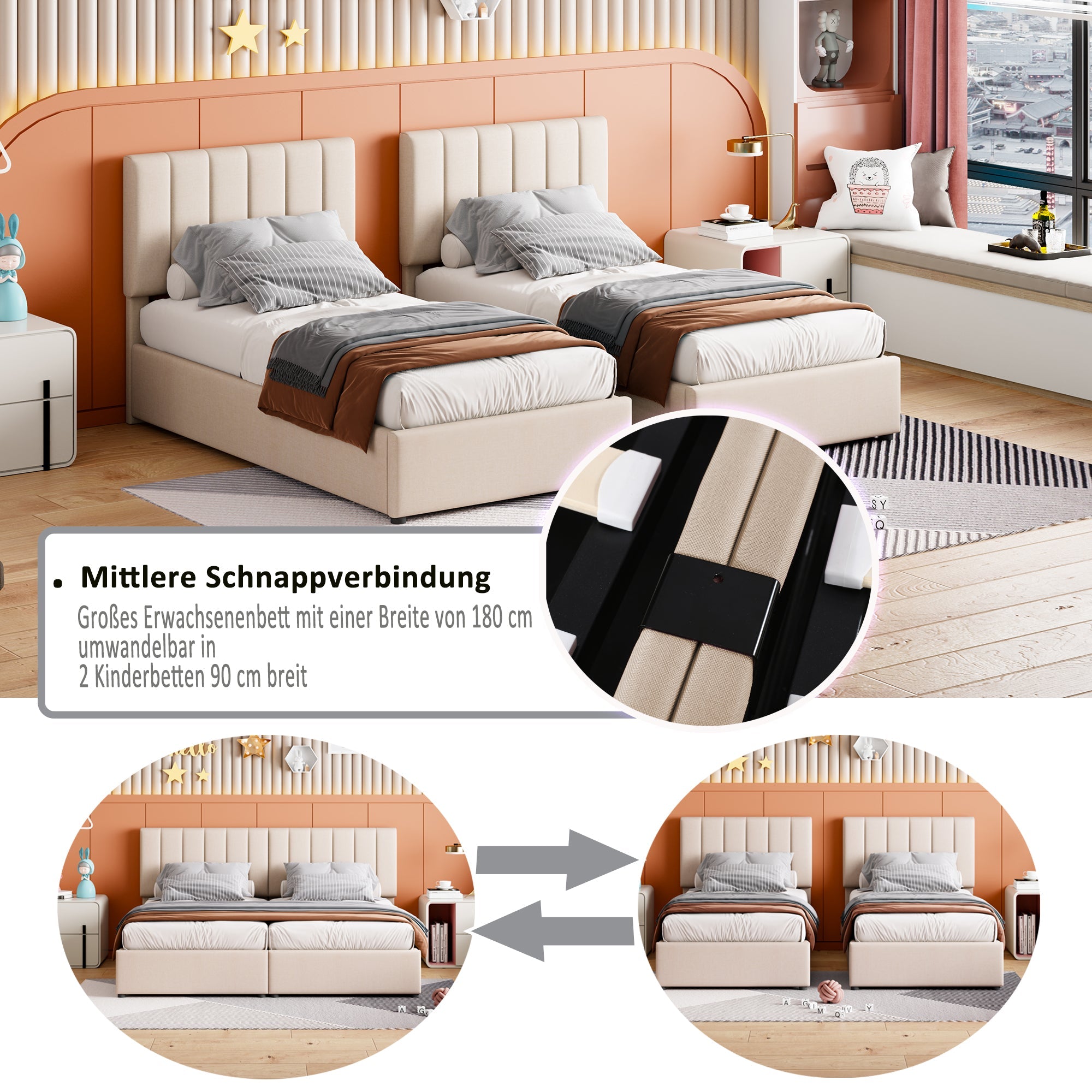 Logidon gestoffeerd bed 180x200 beige met hydraulische opbergruimte