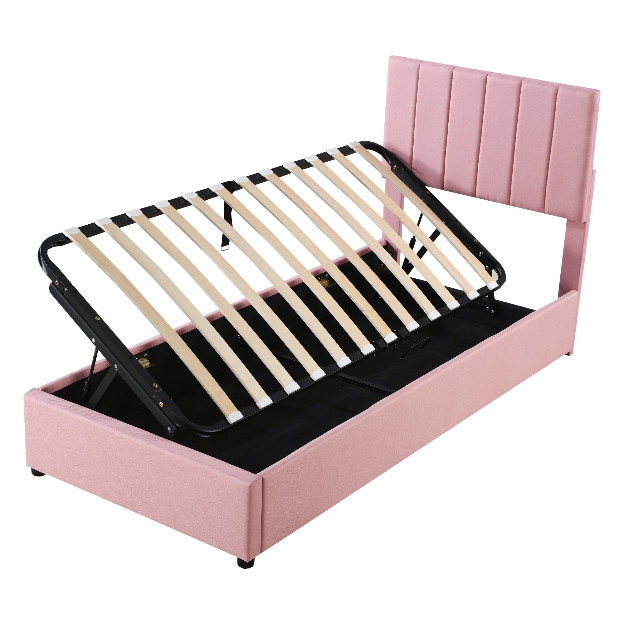 Logidon kinderbed gestoffeerd bed 90x200 roze met opbergruimte