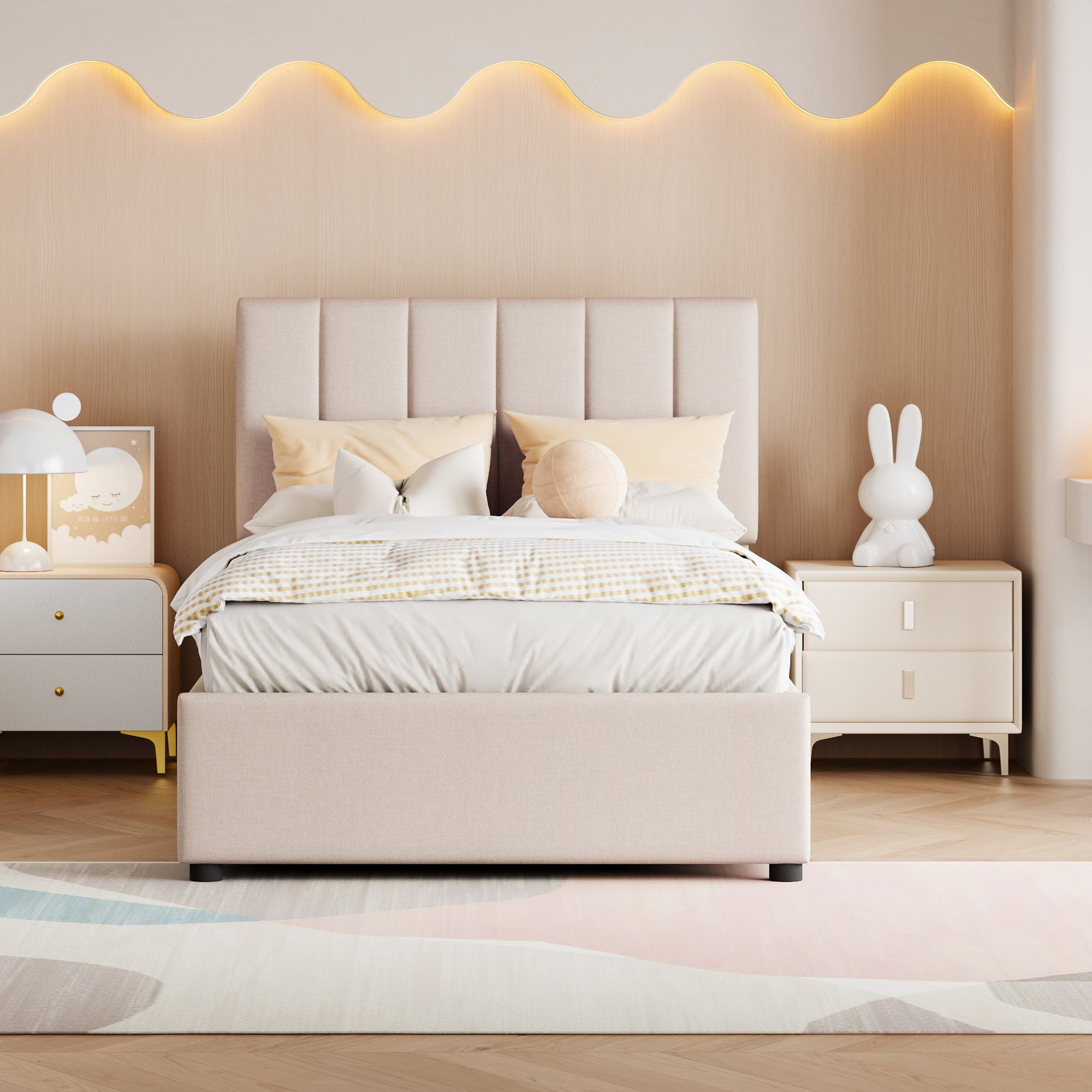 Logidon gestoffeerd bed 90x200 cm met hydraulische opbergruimte beige