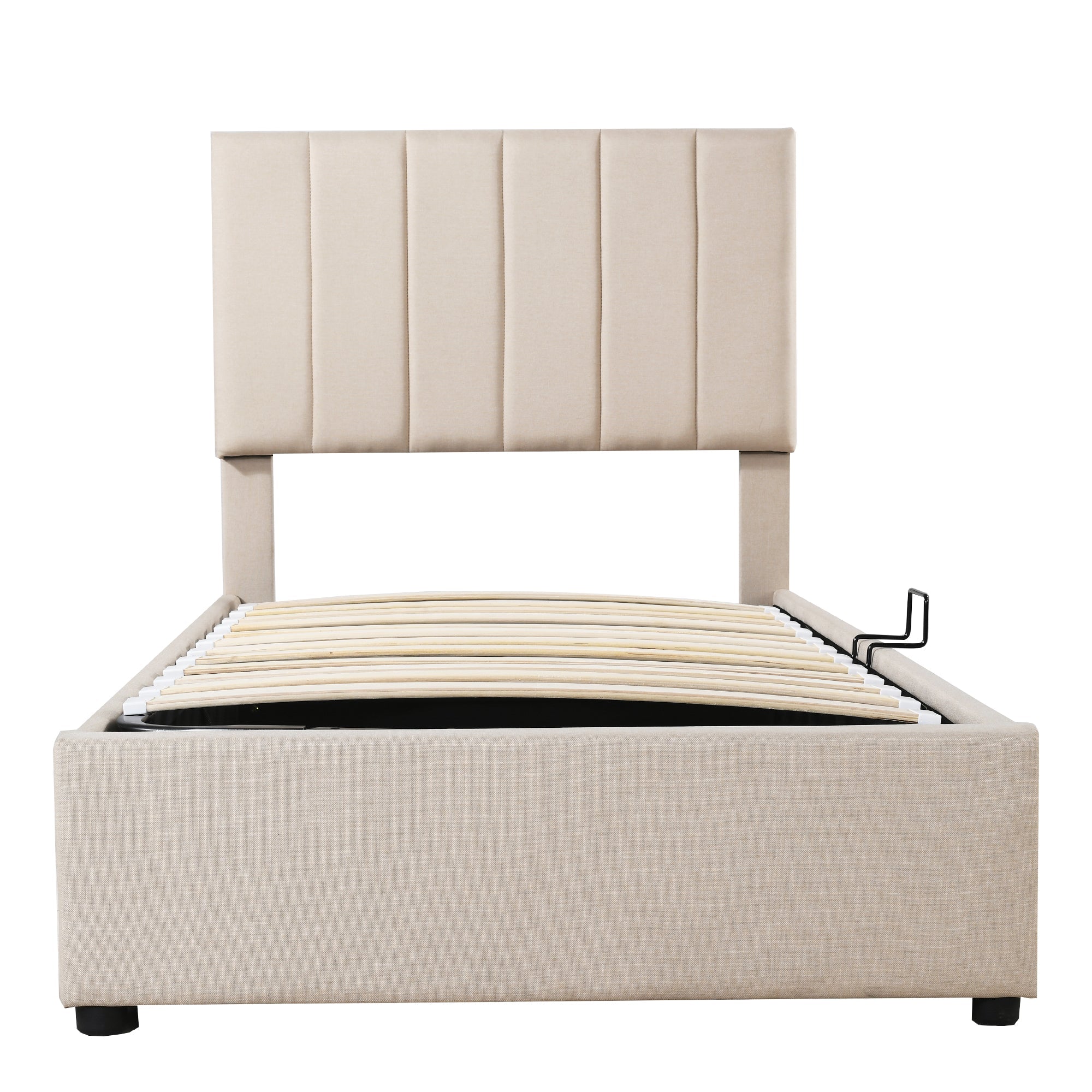Logidon gestoffeerd bed 90x200 cm met hydraulische opbergruimte beige