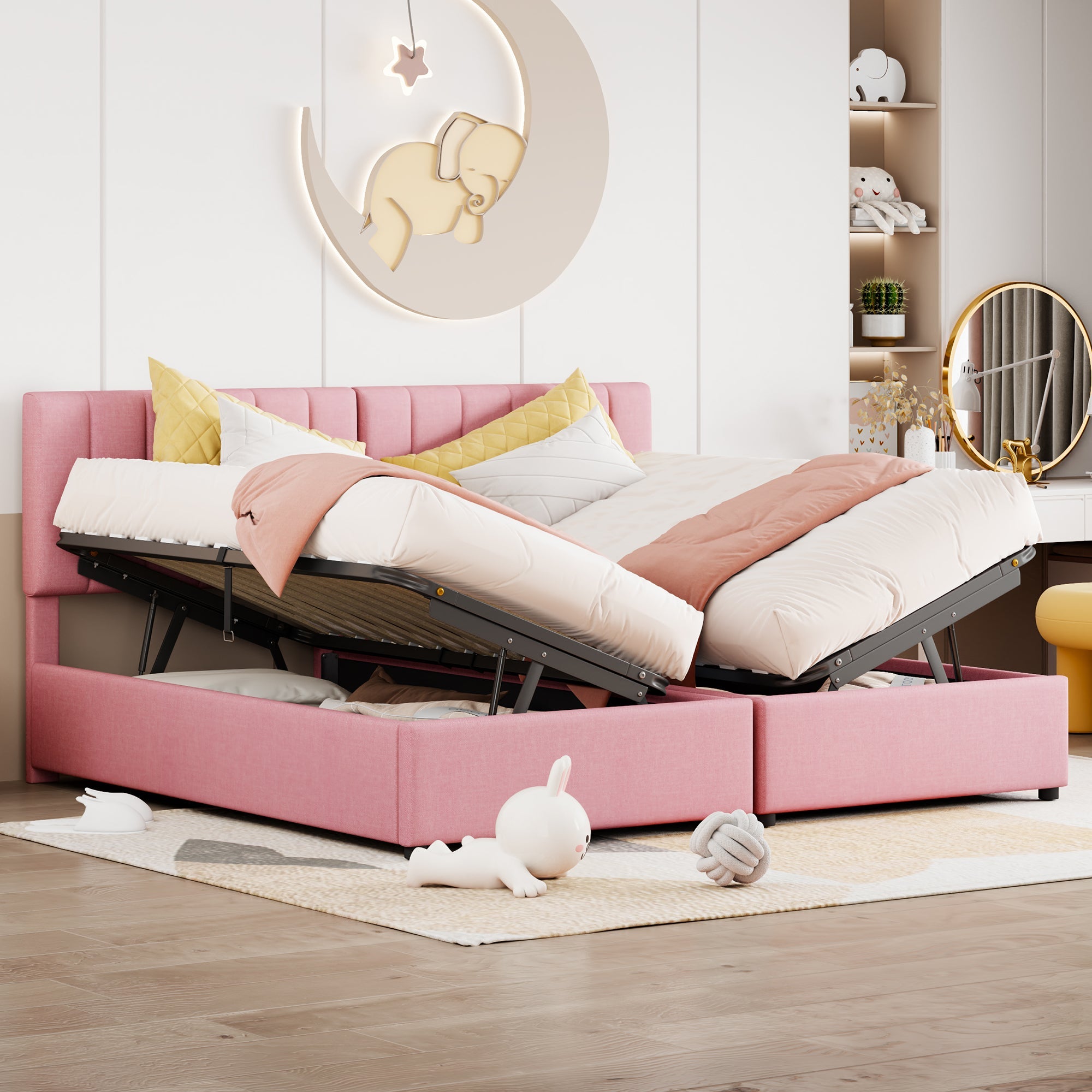 Logidon Upholstered Bed 180x200 cm With Hydraulic Storage Space Pink