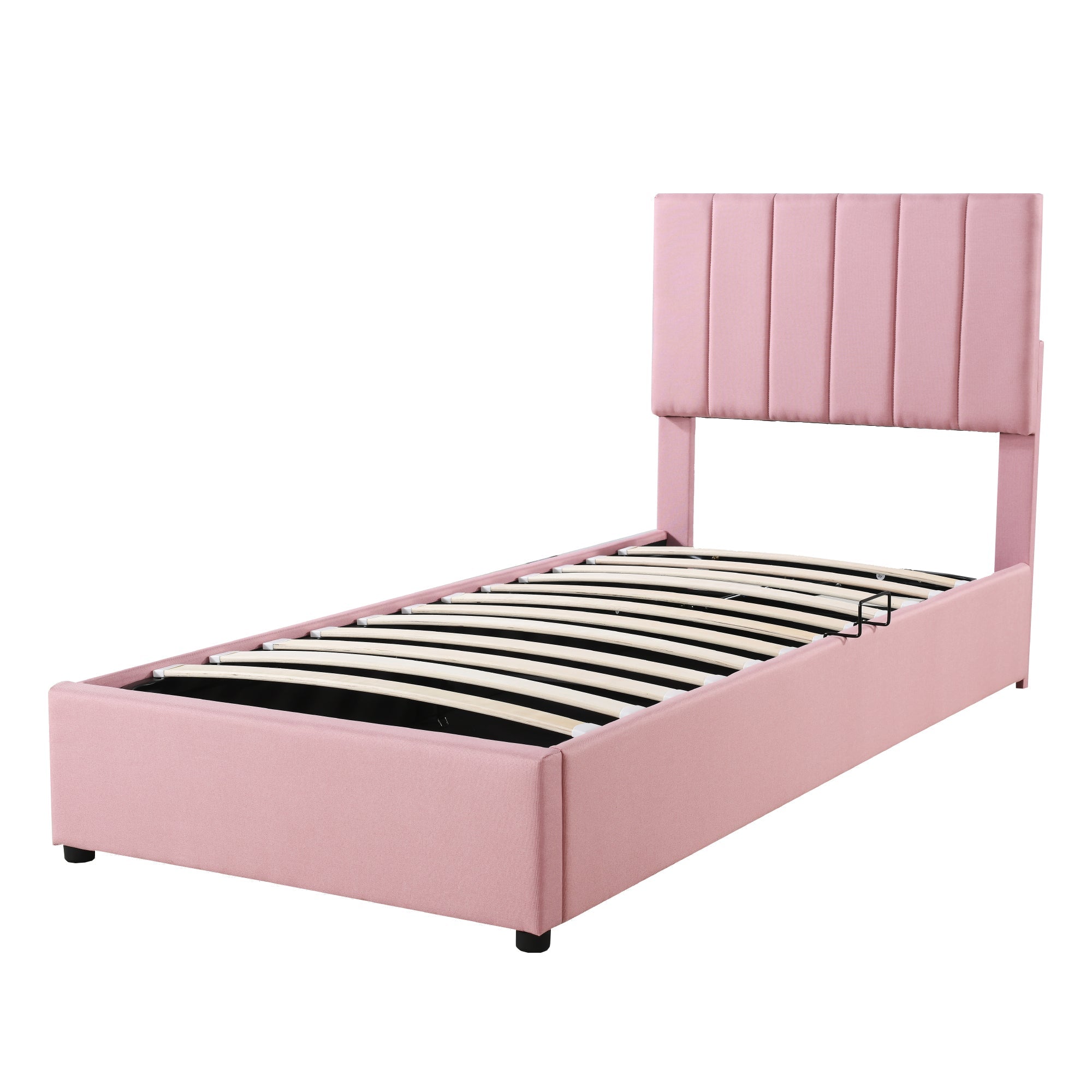 Logidon kinderbed gestoffeerd bed 90x200 roze met opbergruimte