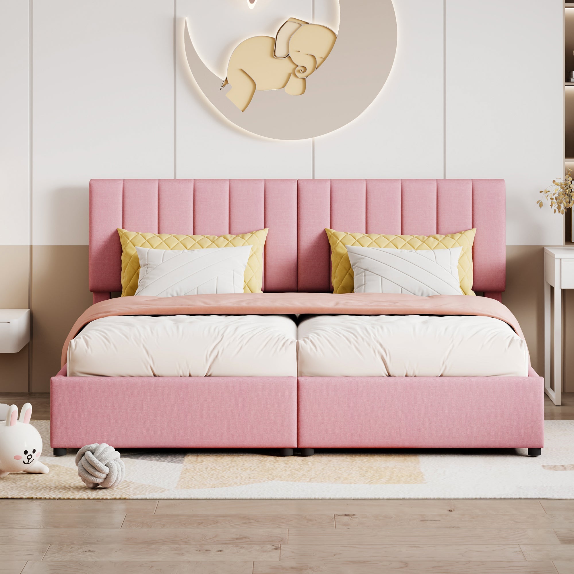 Logidon Upholstered Bed 180x200 cm With Hydraulic Storage Space Pink