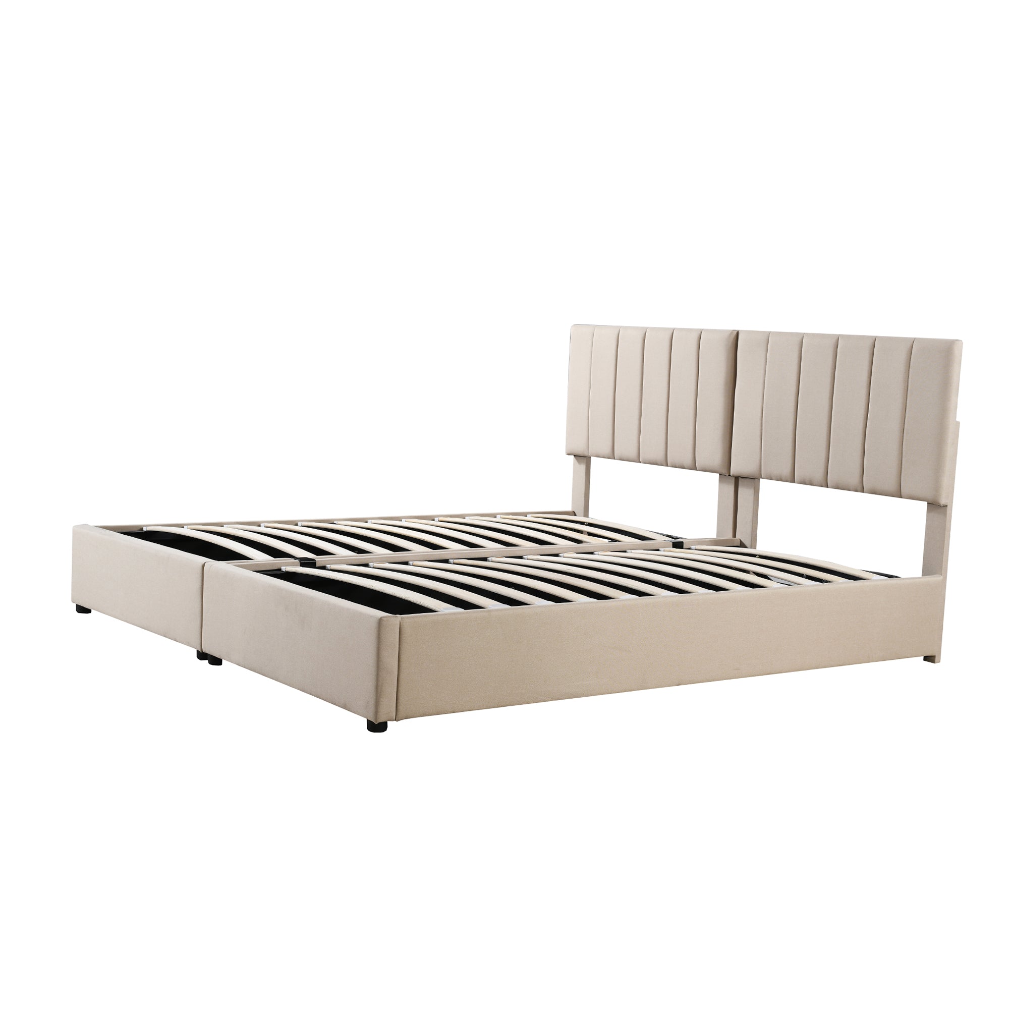 Logidon gestoffeerd bed 180x200 beige met hydraulische opbergruimte