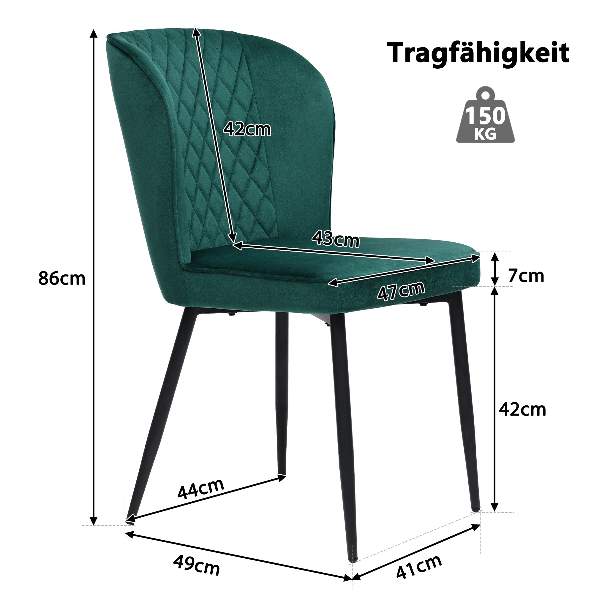 Logidon eettafelset 117x68x75 cm met 4 donkergroene fluwelen stoelen