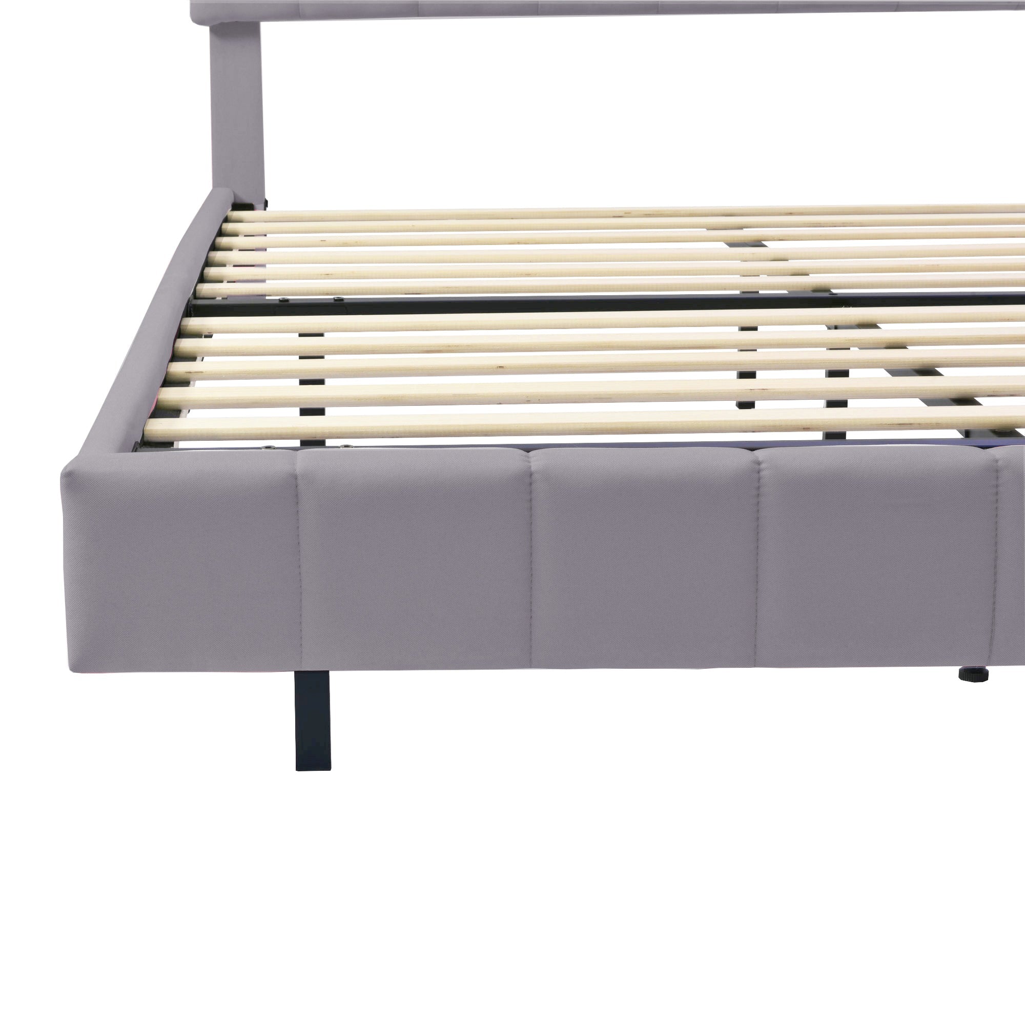 Logidon upholstered bed 140x200 cm gray with LED light strip headboard