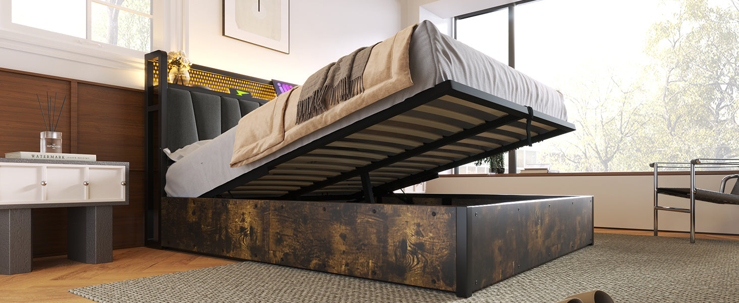 Logidon gestoffeerd bed metalen bed LED App-Control 160x200 grijs