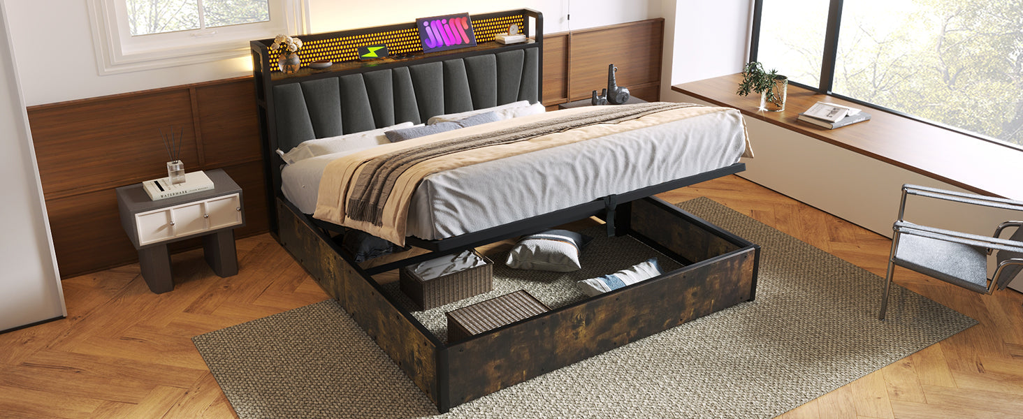Logidon gestoffeerd bed metalen bed LED AppControl 140x200 tweepersoonsbed grijs